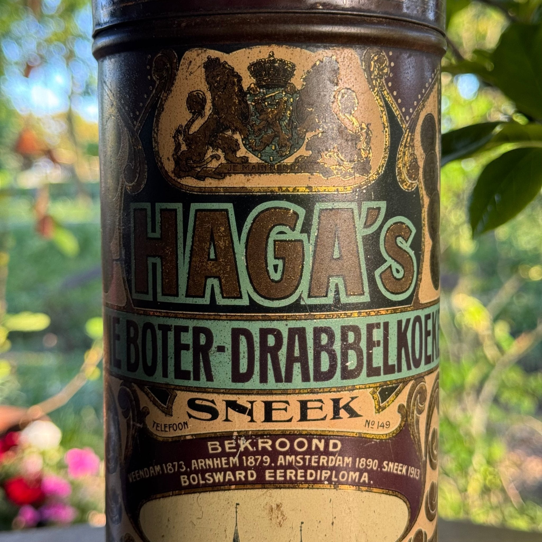 Antiek koekblik Haga’s Fijne Boter Drabbelkoeken – Sneek - The Collectionist