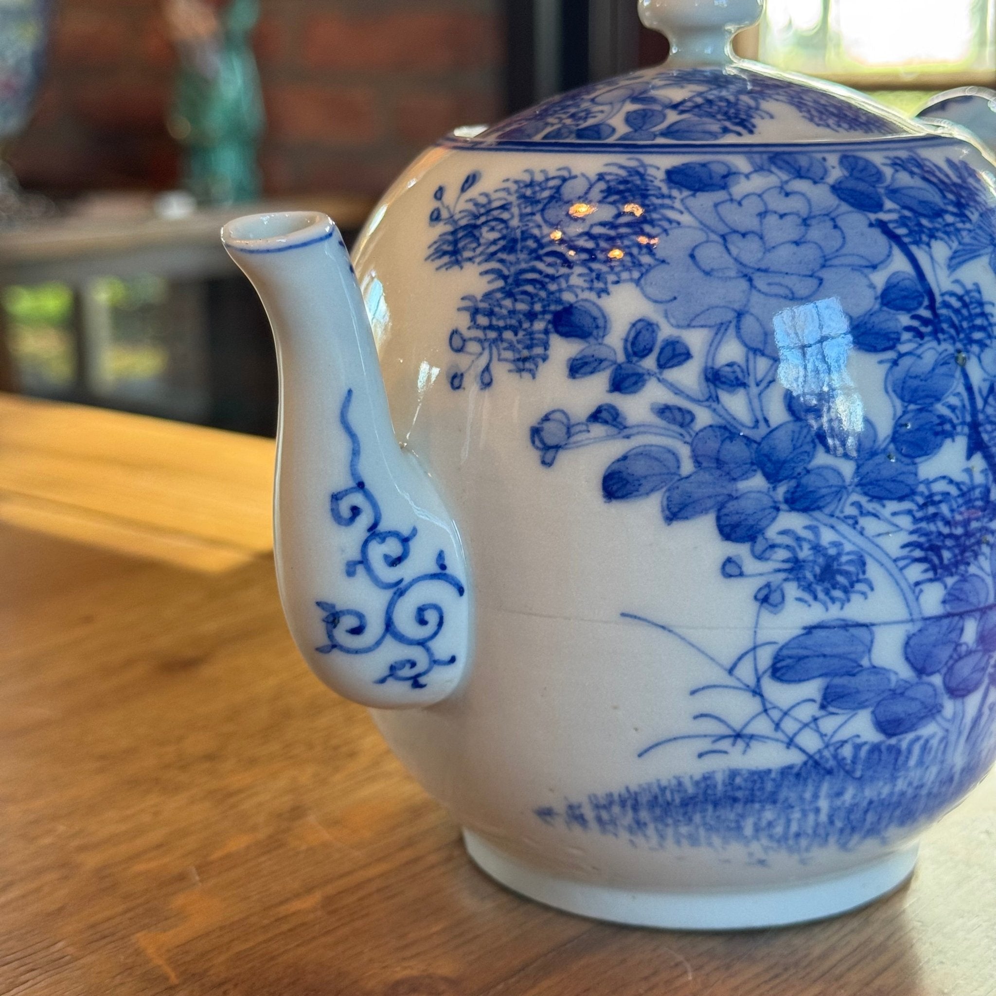 Blauw - witte Chinese theepot – vogel en bloemen – porselein met deksel - The Collectionist