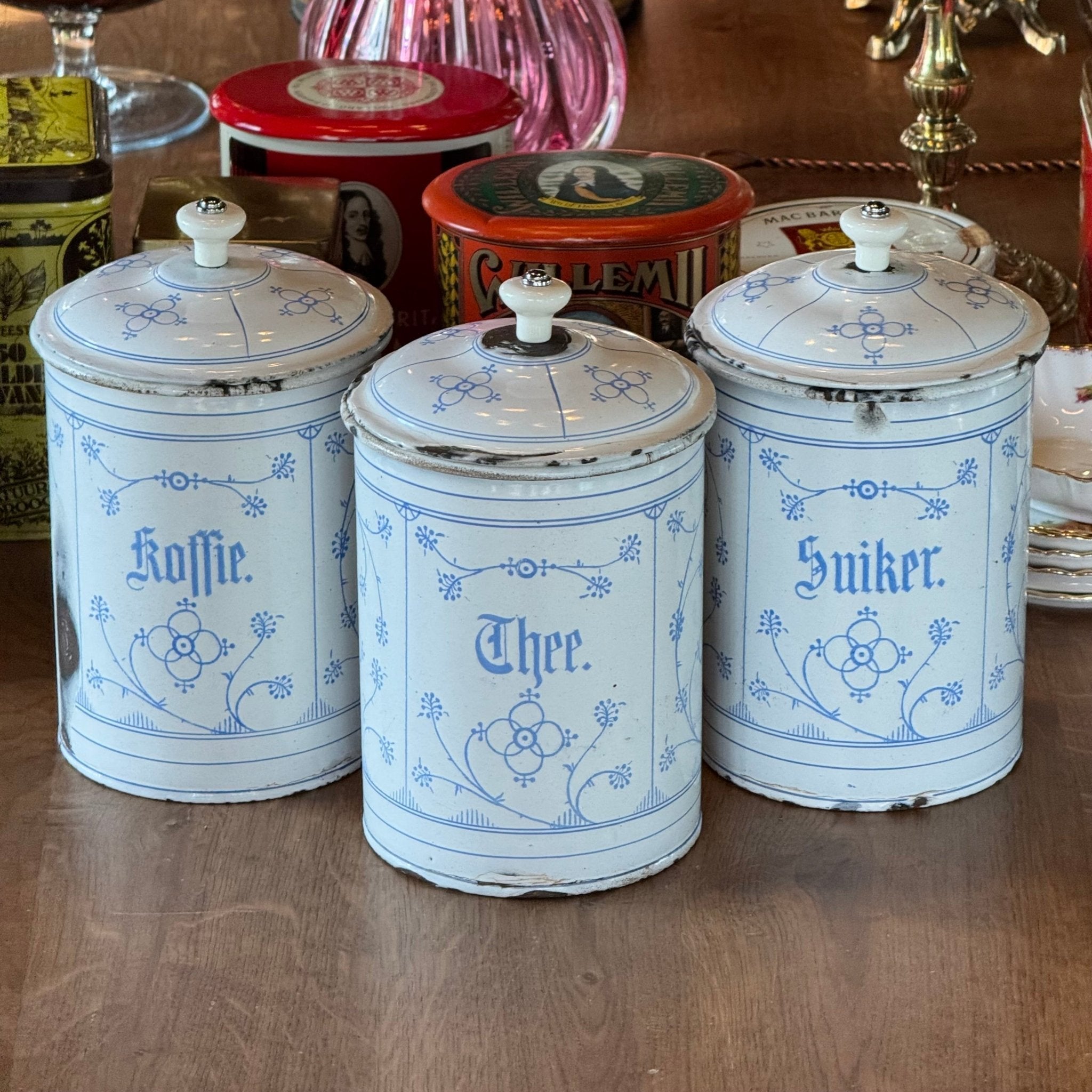 Emaille Koffie Thee en Suiker Bussen - The Collectionist