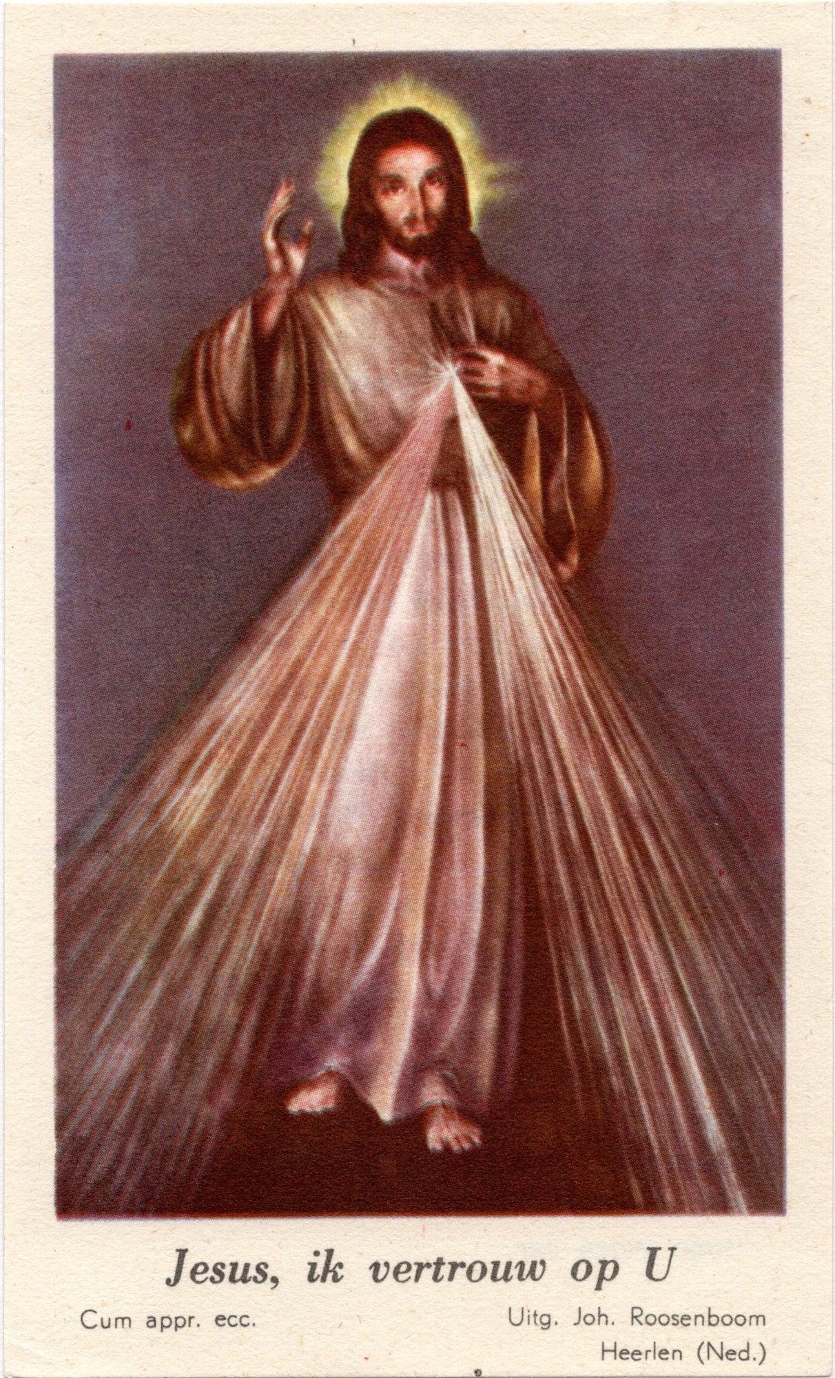 Devotiekaartje Barmhartig Jezus - "Jesus, ik vertrouw op U", Roosenboom Heerlen