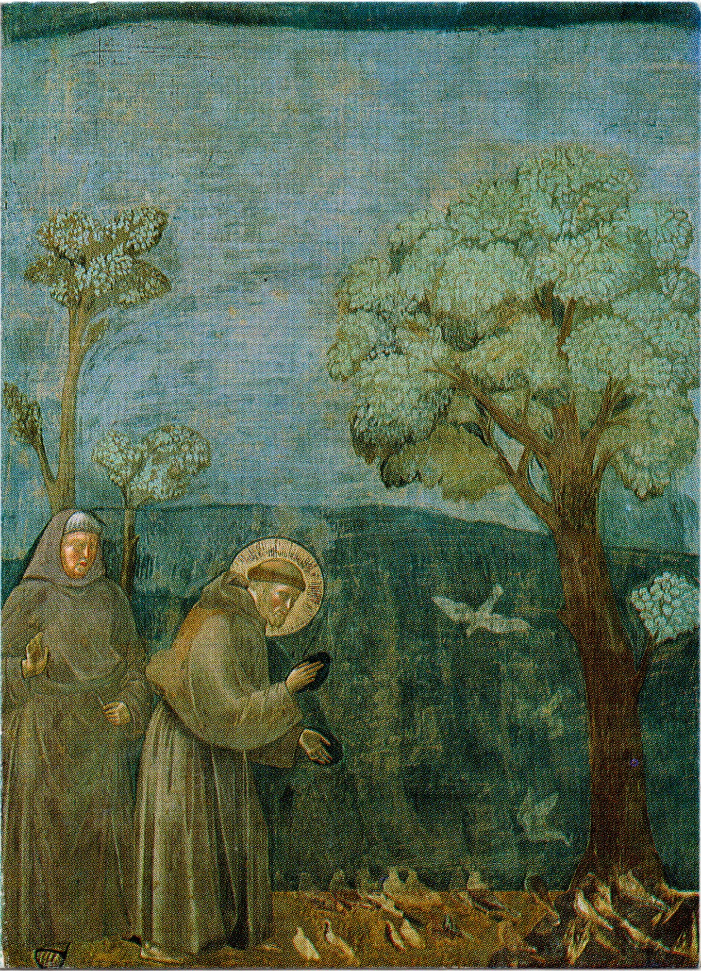 Devotievouwkaartje Sint-Franciscus van Assisi - Giotto fresco reproductie, Basiliek Assisi