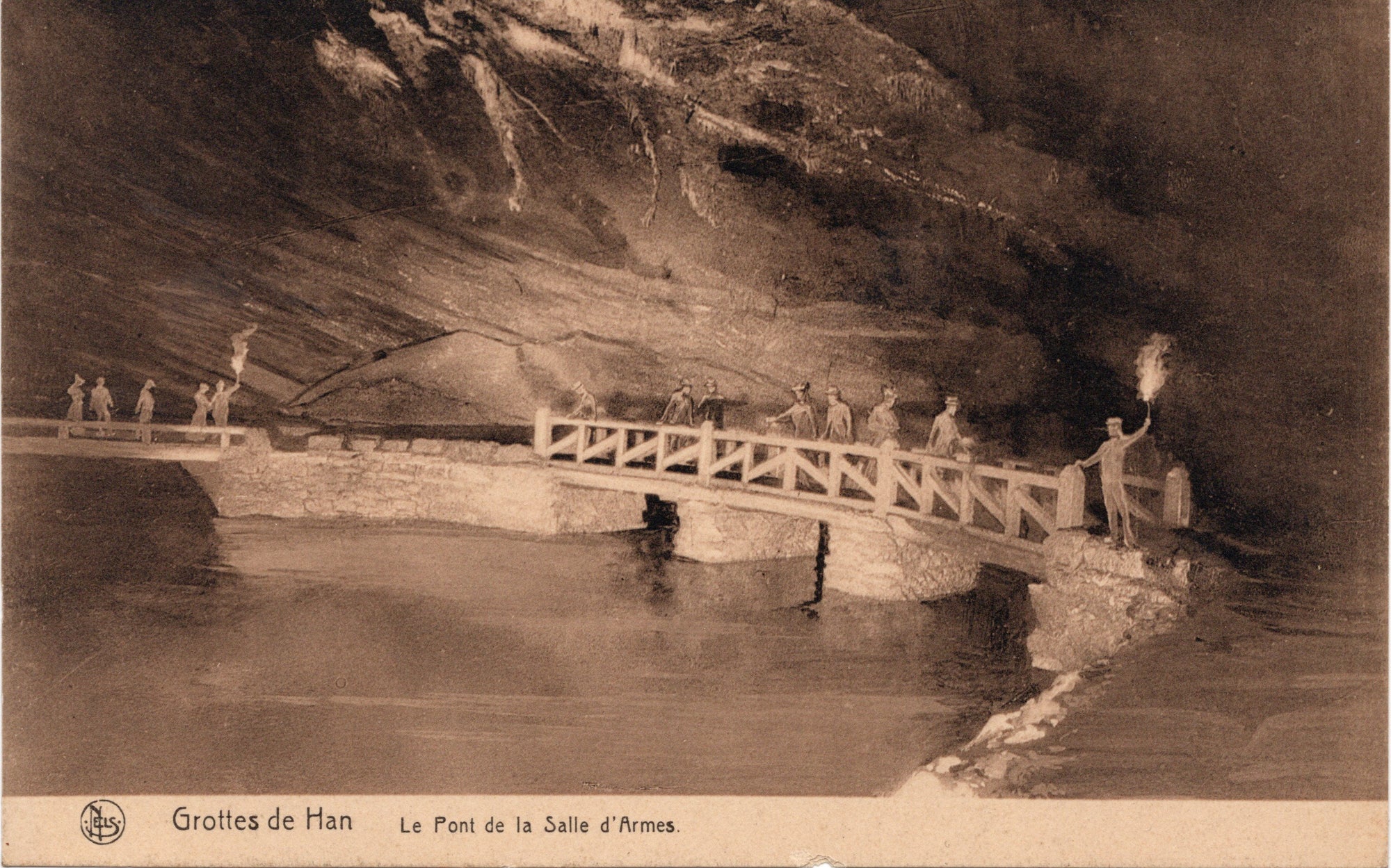 Ansichtkaart Grottes de Han, Le Pont de la Salle d'Armes, Nels, interbellum