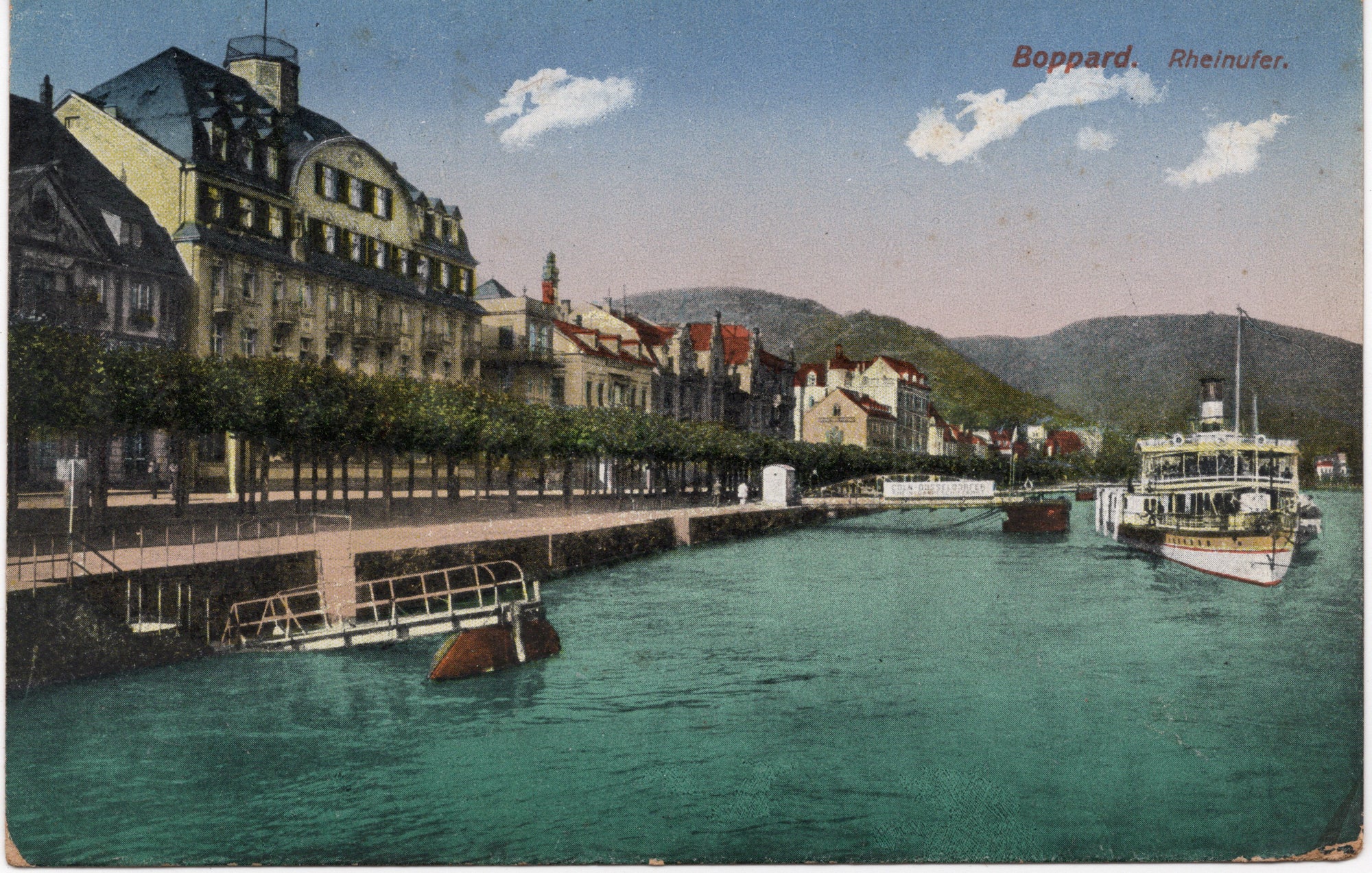 Ansichtkaart Boppard Rheinufer, Ottmar Zieher München, vroege jaren twintig