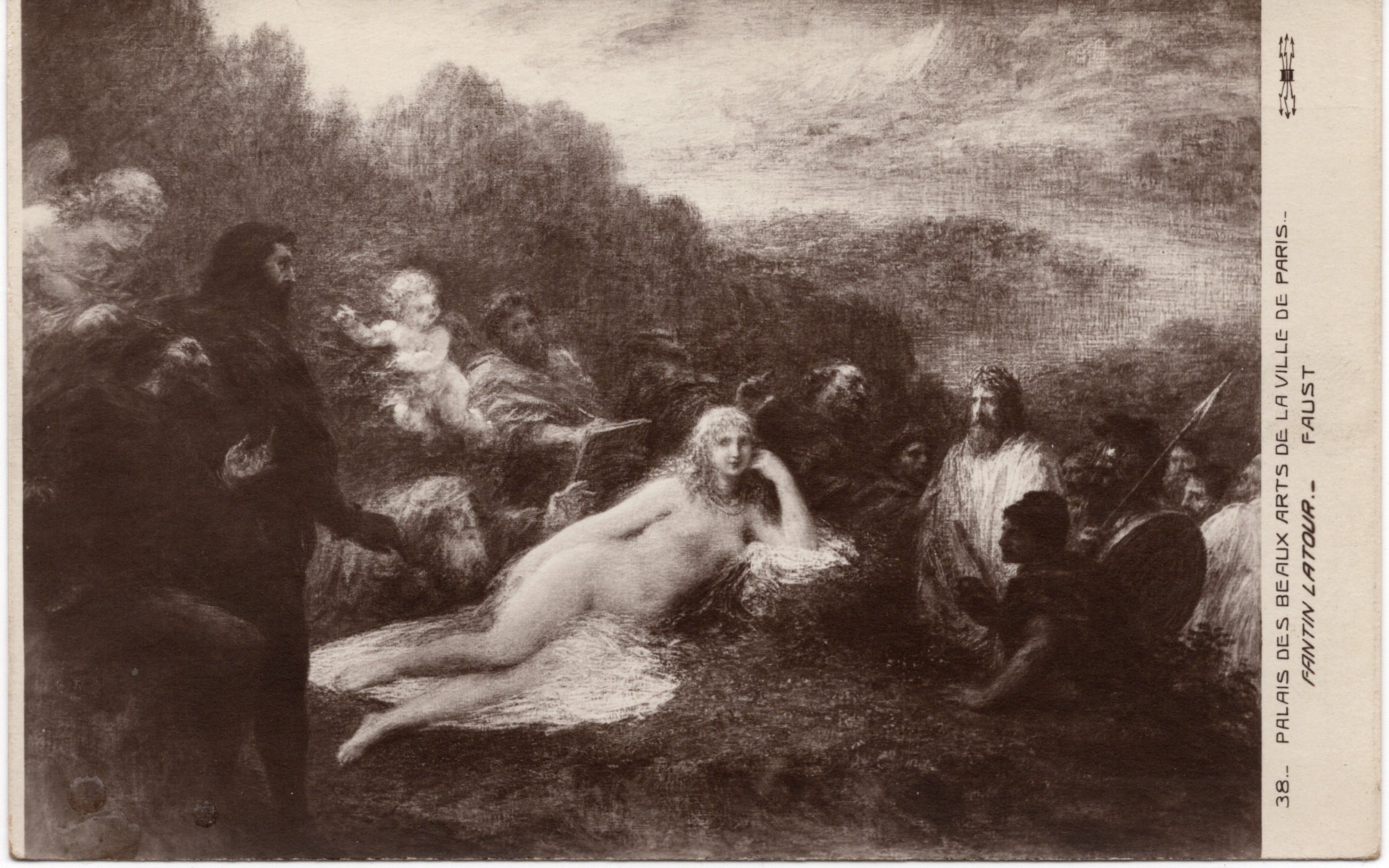 Zwart-wit kunstkaart met reproductie Faust van Henri Fantin-Latour uit het Petit Palais te Parijs, vroege twintigste eeuw