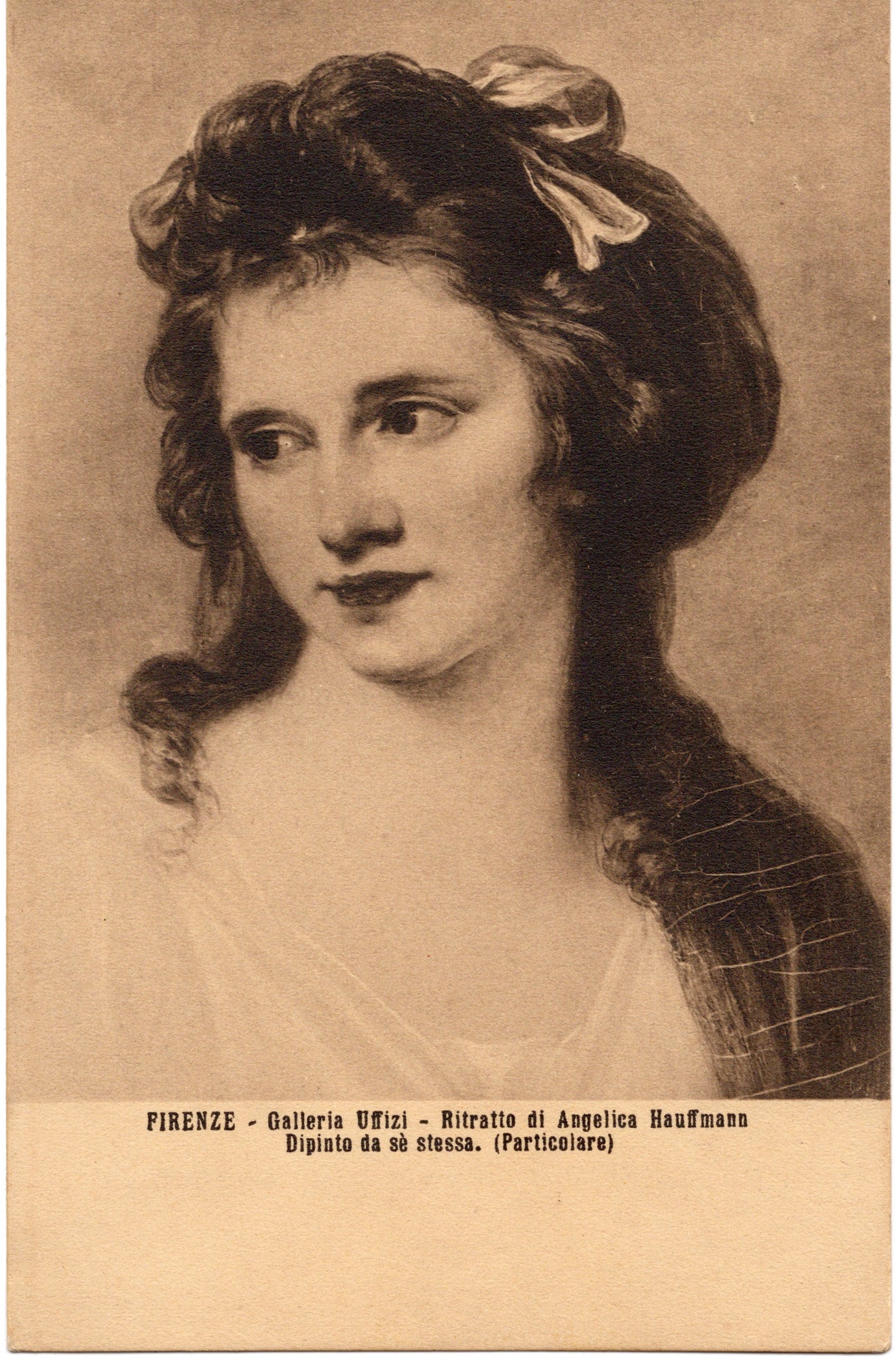 Sepia kunstkaart met zelfportret van Angelica Kauffman uit de Galleria Uffizi Florence, begin twintigste eeuw