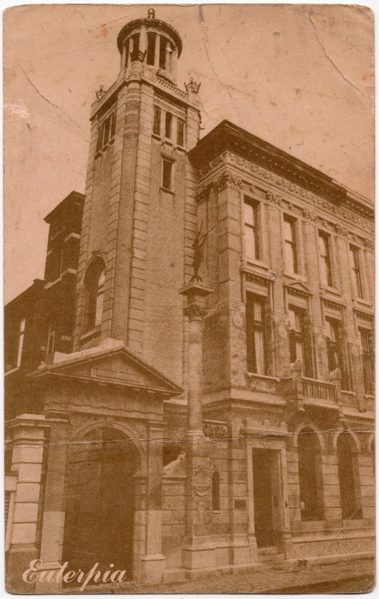 Reclameprentje Restaurant Euterpia, eclectisch neoclassicistisch hoekpand, Berchem-Antwerpen bij Cogels-Osylei, ca. 1920-1940
