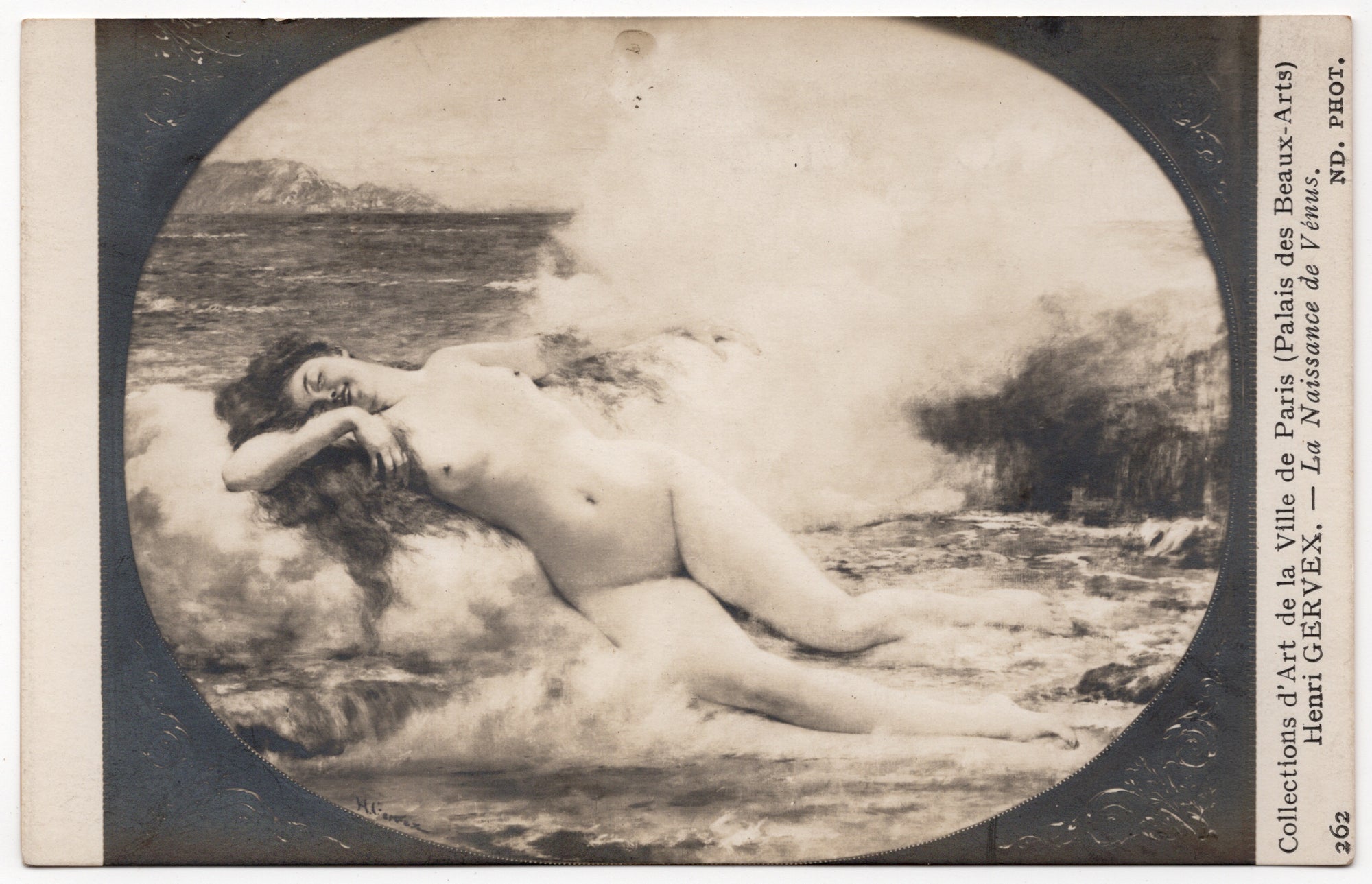 Sepia kunstkaart Henri Gervex Naissance de Vénus, fotografische reproductie olieverfschilderij Petit Palais Parijs, uitgave Neurdein circa 1925