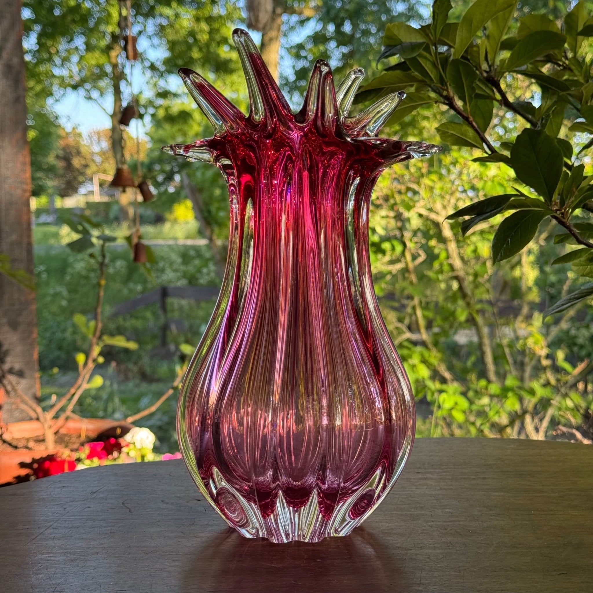 Murano Vintage Boheems Roze en Transparant Glazen Vaas - The Collectionist