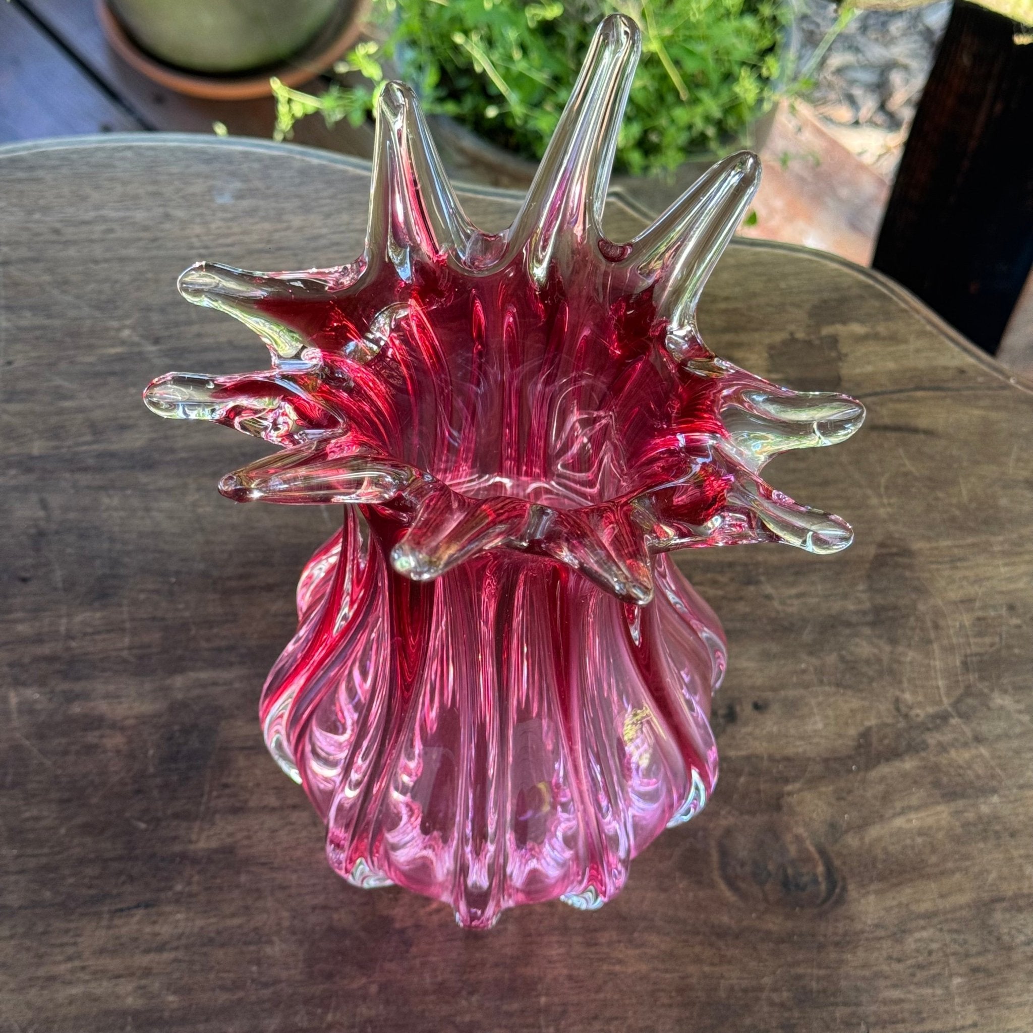 Murano Vintage Boheems Roze en Transparant Glazen Vaas - The Collectionist