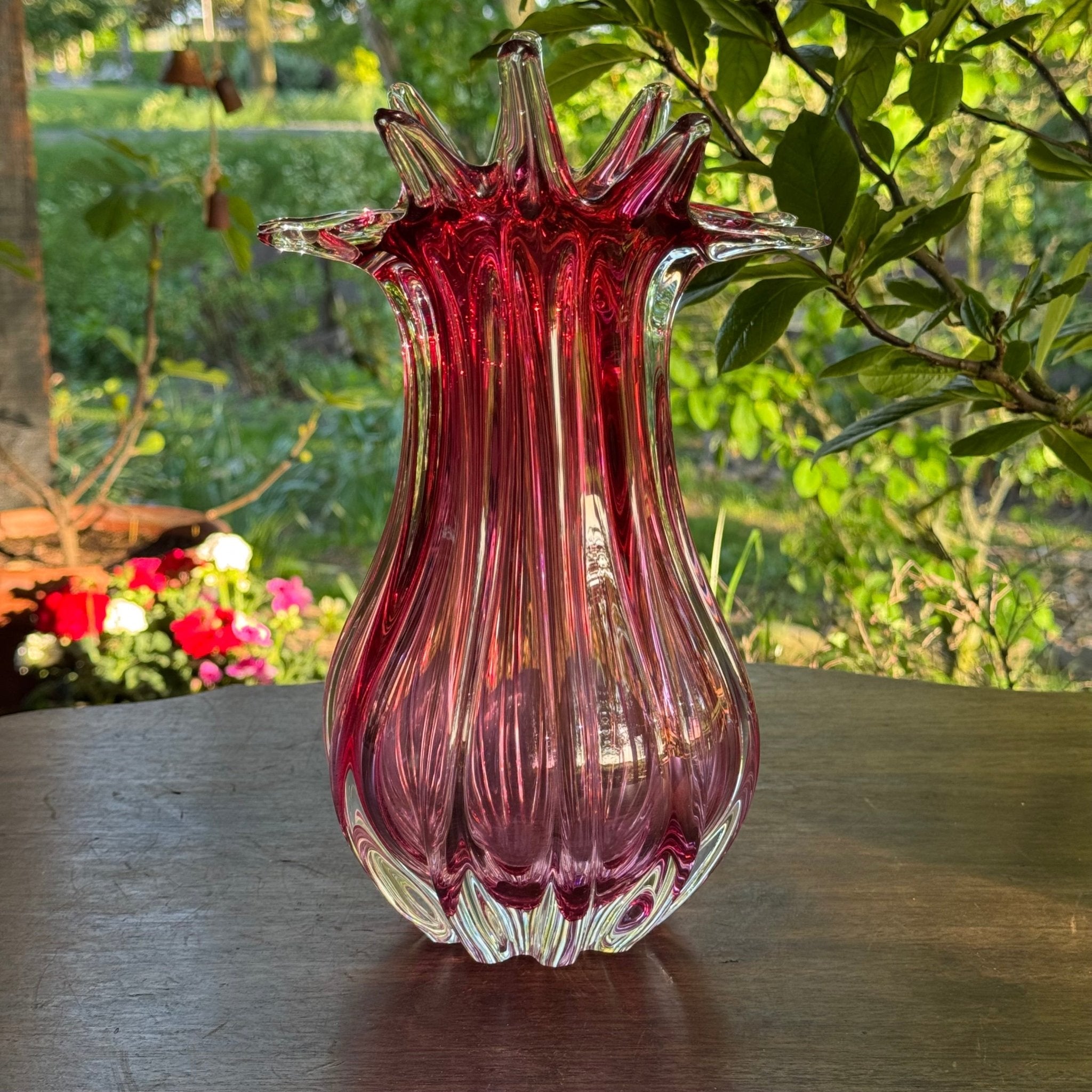 Murano Vintage Boheems Roze en Transparant Glazen Vaas - The Collectionist