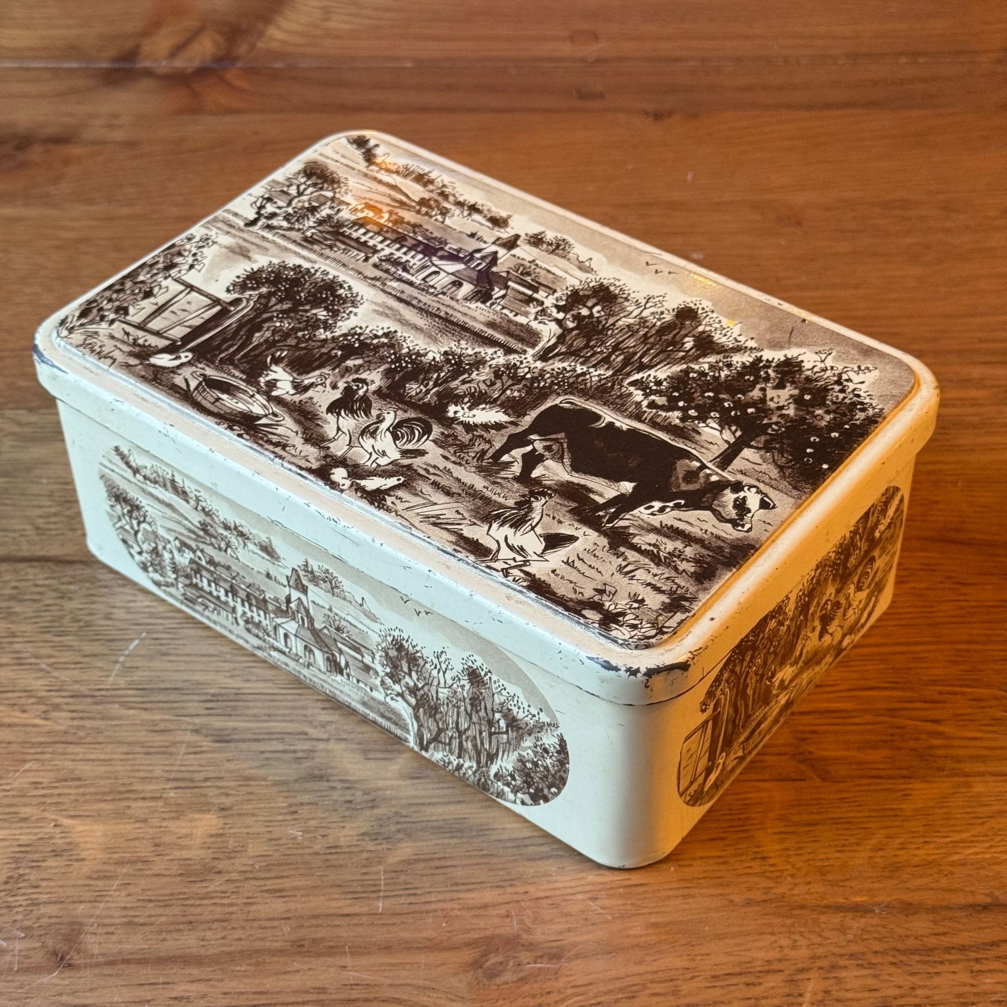 Vintage Blik Biscuiterie de l'Abbaye - Normandisch Landschap (1987) - The Collectionist