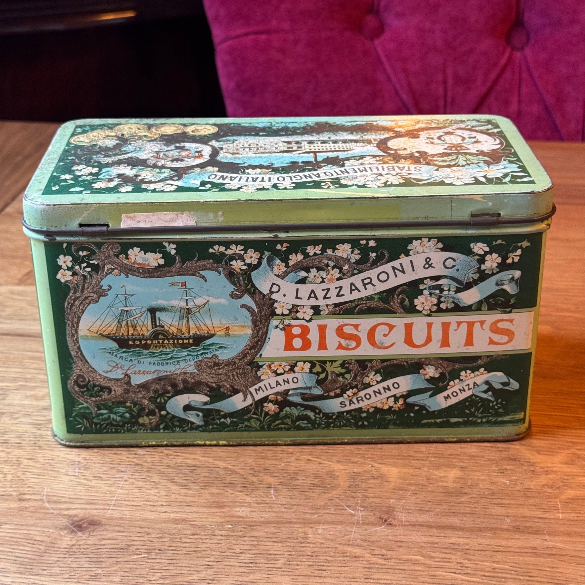 Vintage Blik D. Lazzaroni & C. Biscuits - Saronno - Reproductie 1888 - The Collectionist