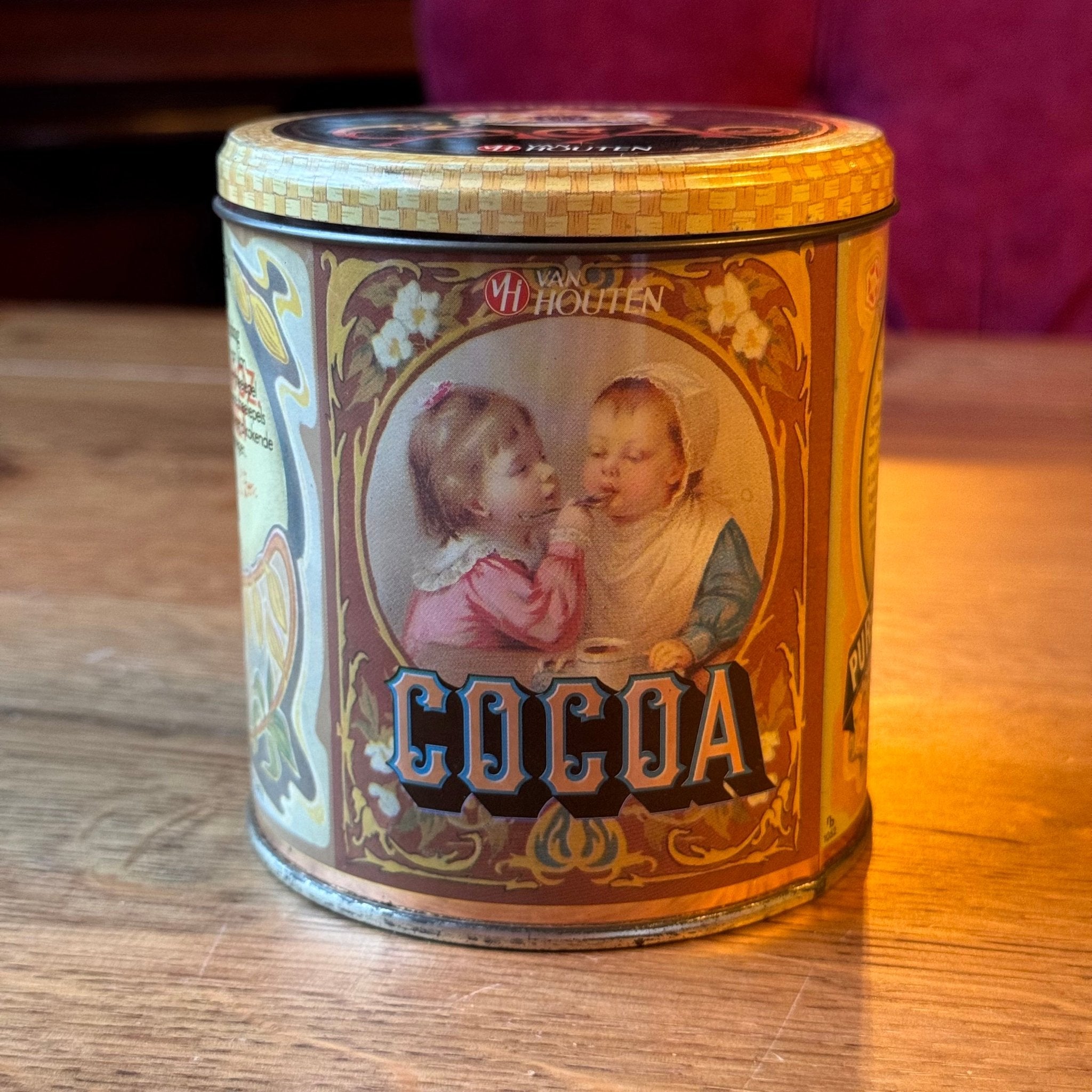 Vintage Blik Van Houten Cacao - Ongeopend met Inhoud - Art Nouveau Stijl - The Collectionist