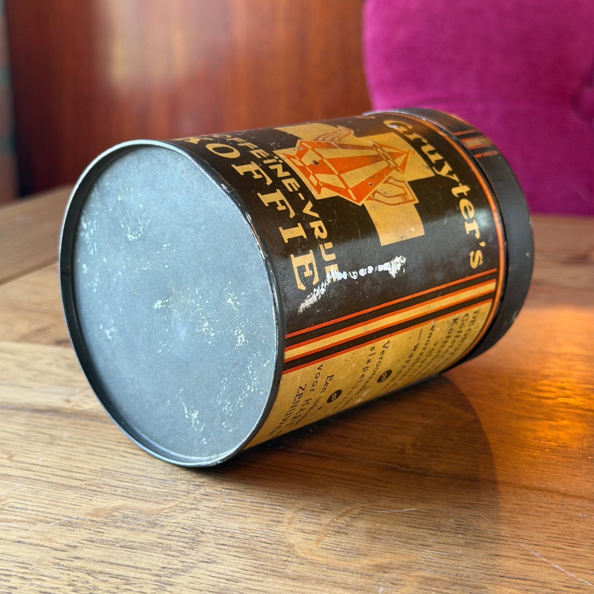 Vintage De Gruyter’s Koffieblik – Caffeïne - vrije Koffie – Nederlands Reclameblik
