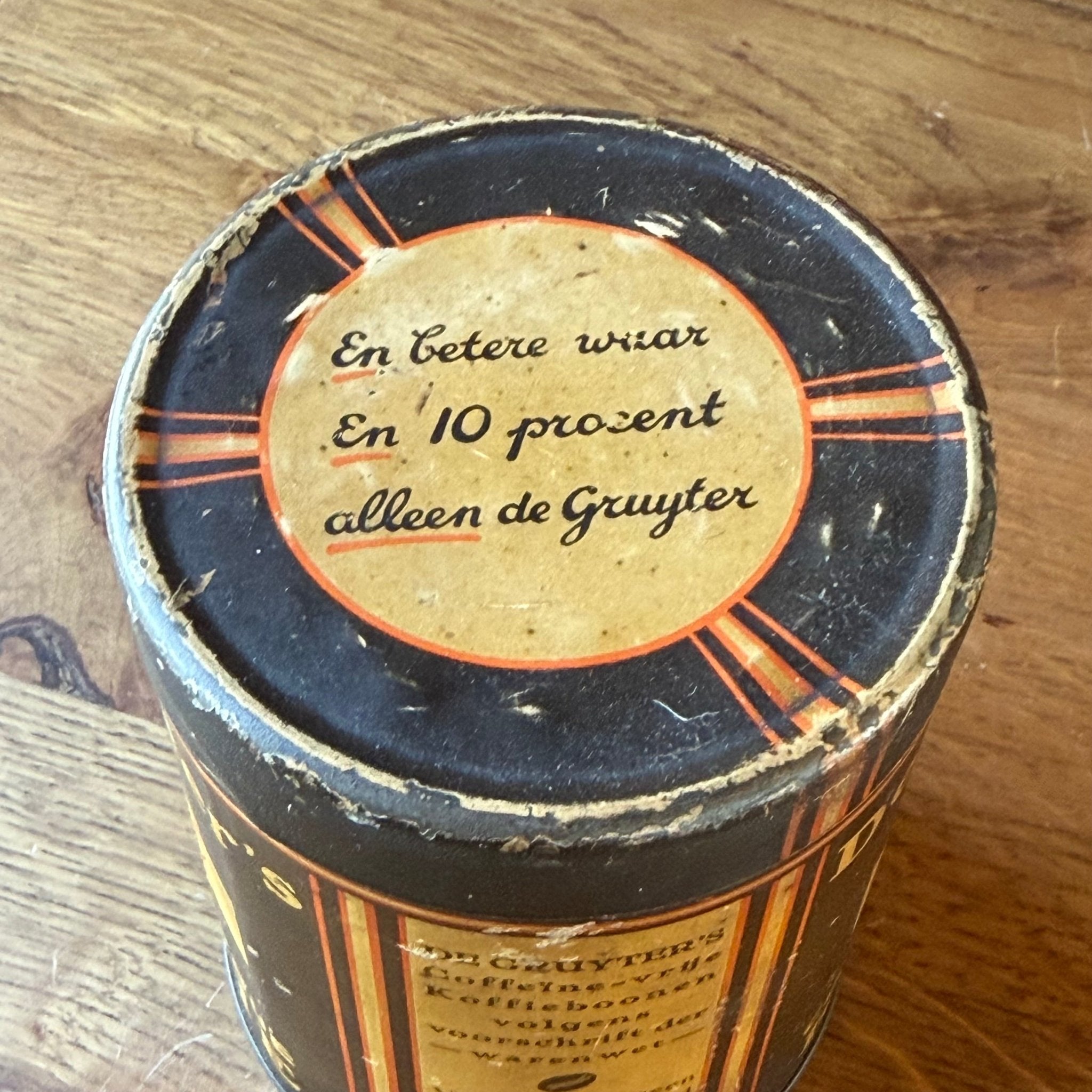 Vintage De Gruyter’s Koffieblik – Caffeïne - vrije Koffie – Nederlands Reclameblik