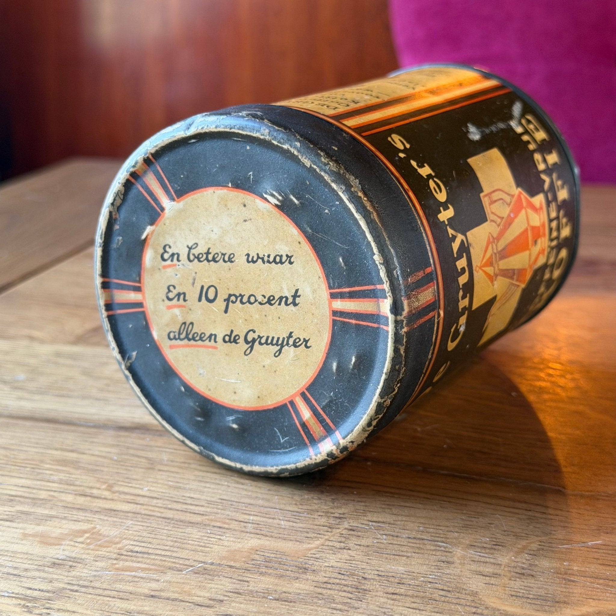 Vintage De Gruyter’s Koffieblik – Caffeïne - vrije Koffie – Nederlands Reclameblik