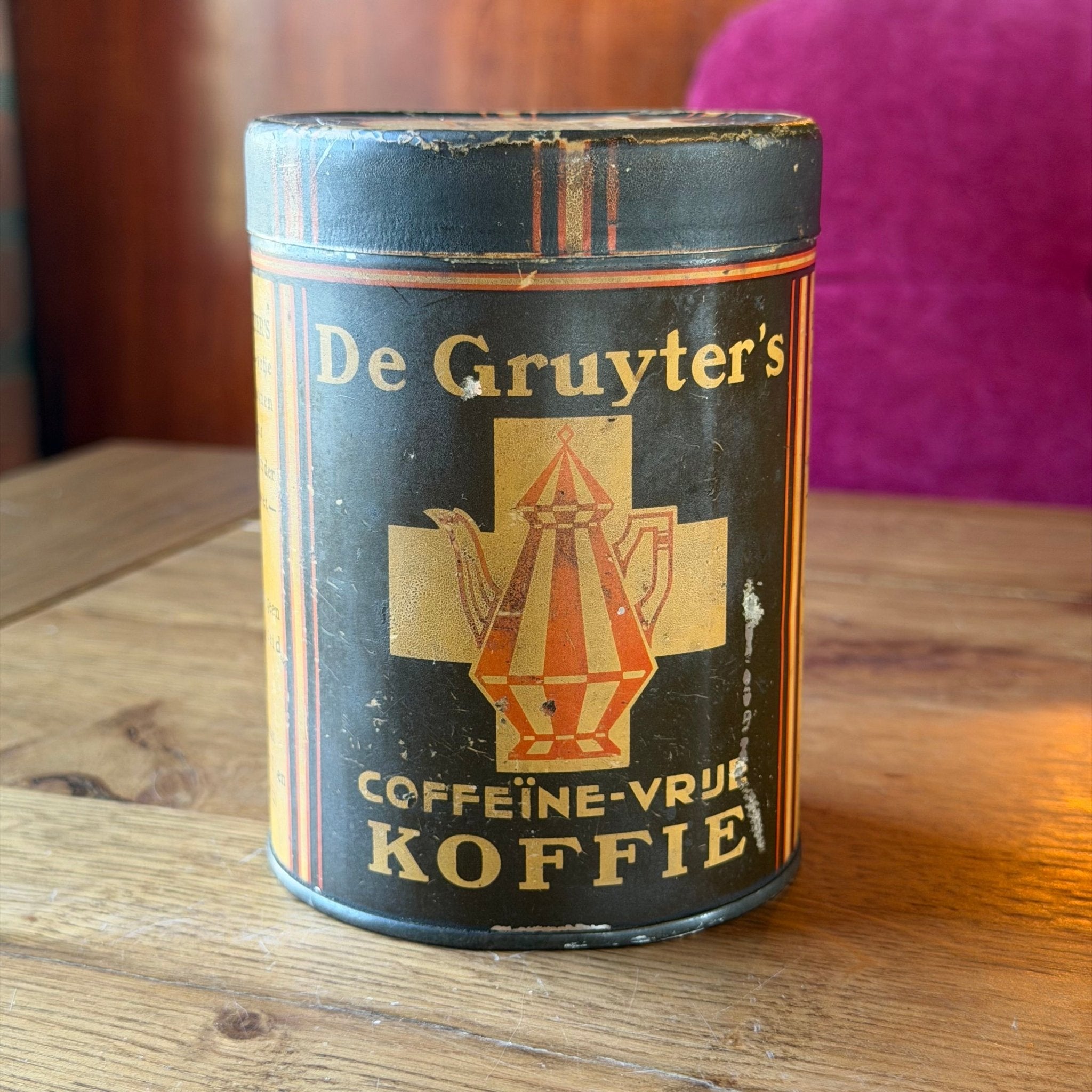 Vintage De Gruyter’s Koffieblik – Caffeïne - vrije Koffie – Nederlands Reclameblik