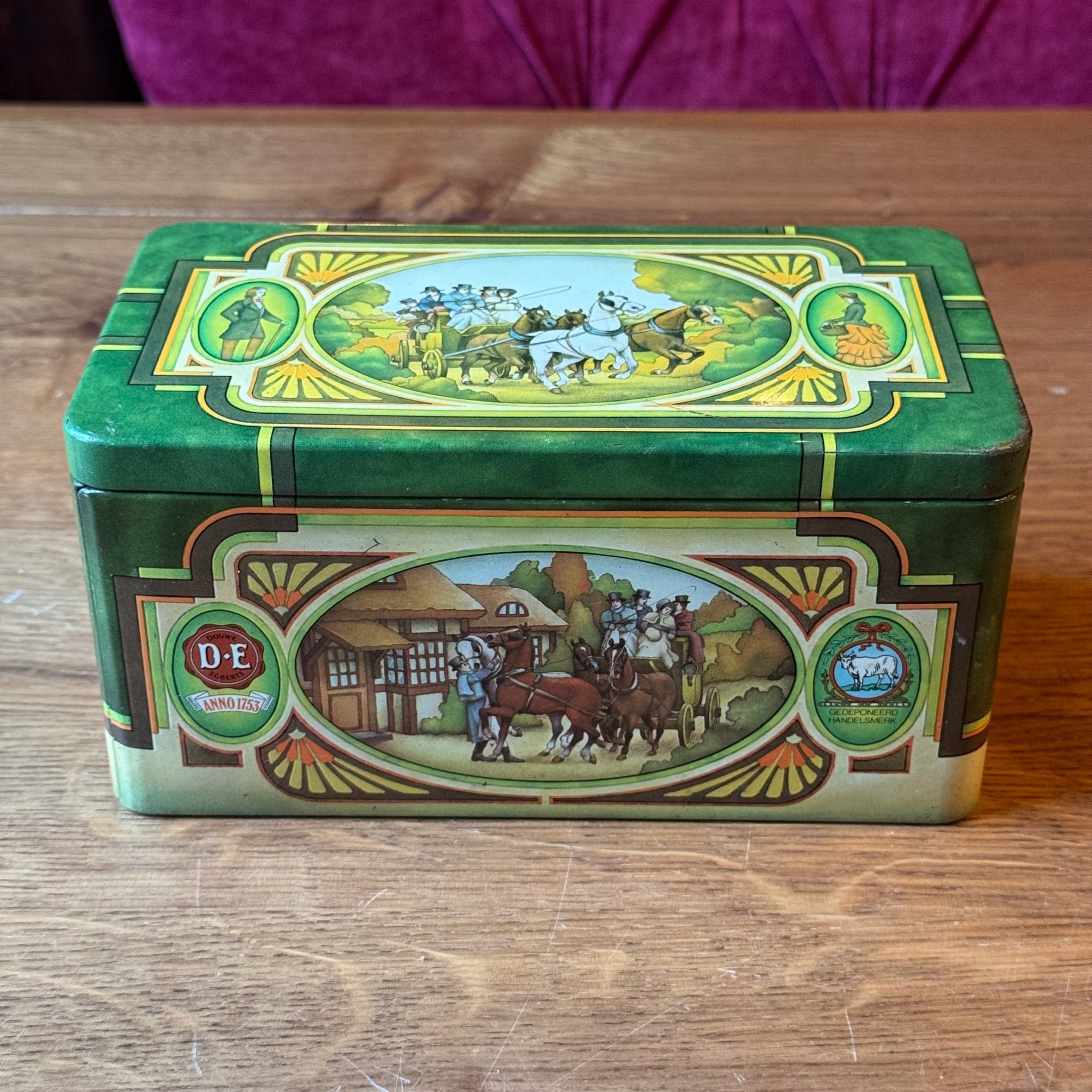 Vintage Douwe Egberts Pickwick Thee Blik – Groene Art - Deco Uitvoering - The Collectionist