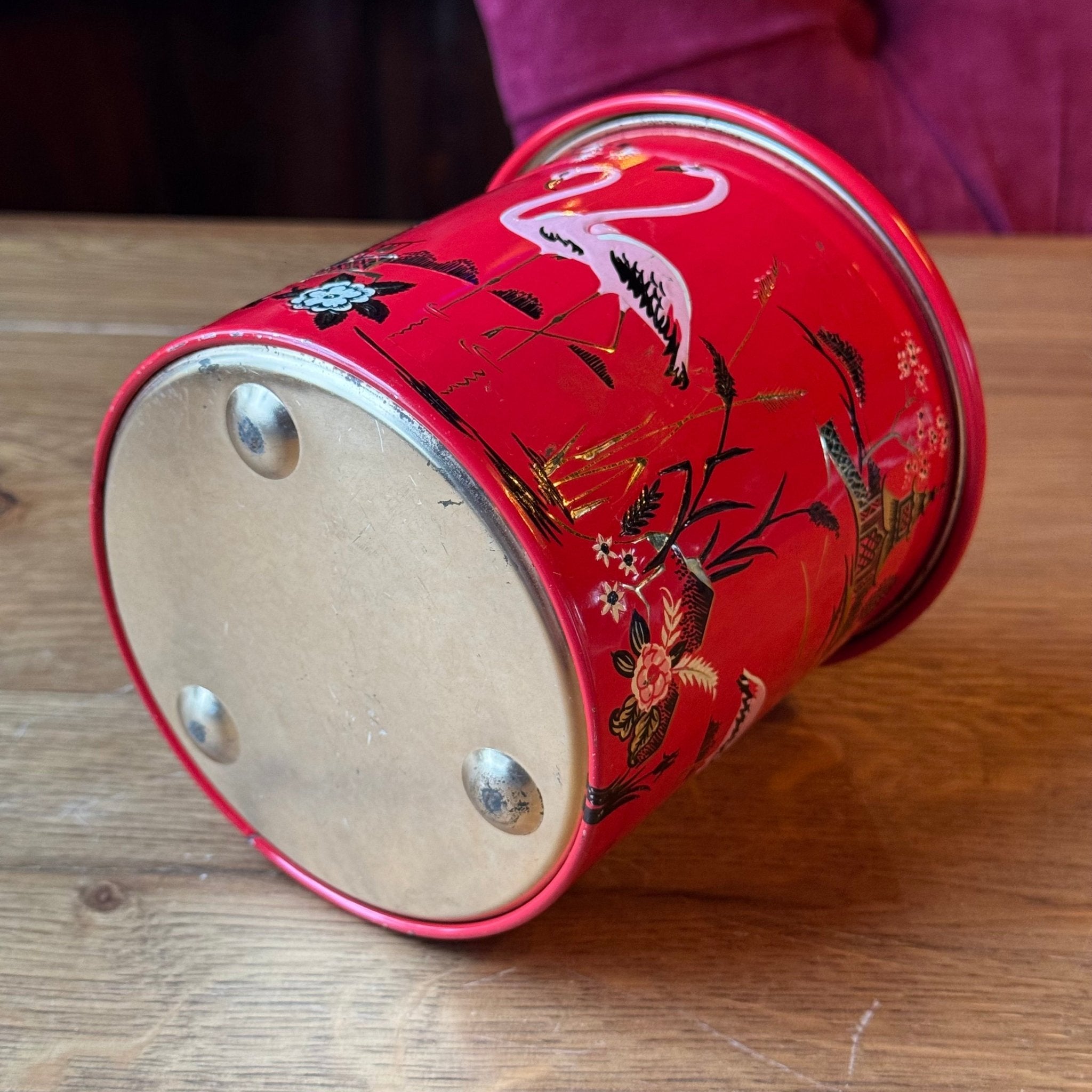 Vintage Engels Blik - Flamingo's & Pagode - Rood Chinoiserie (Jaren '50) - The Collectionist