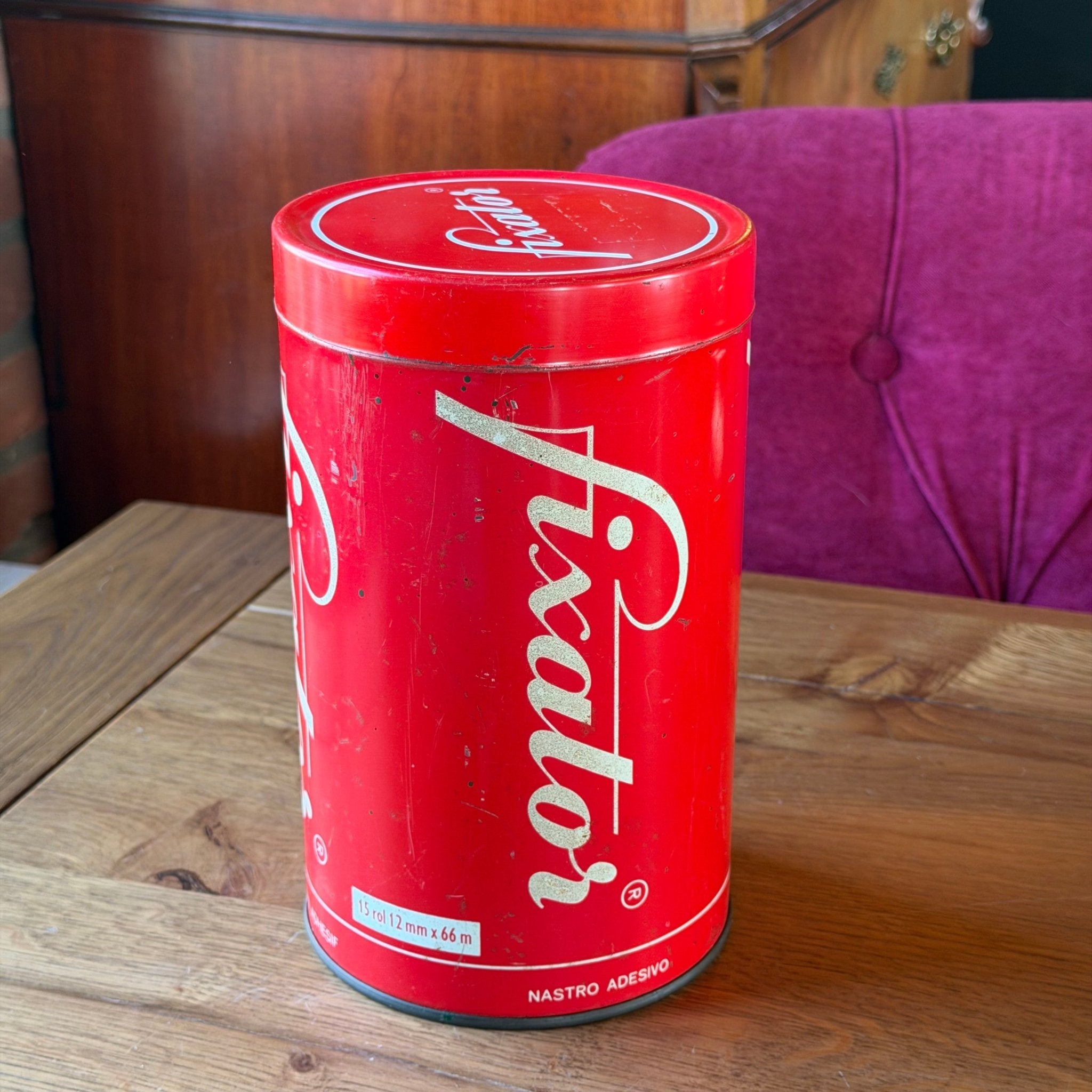 Vintage Fixator reclameblik – self - adhesive tape opslagblik