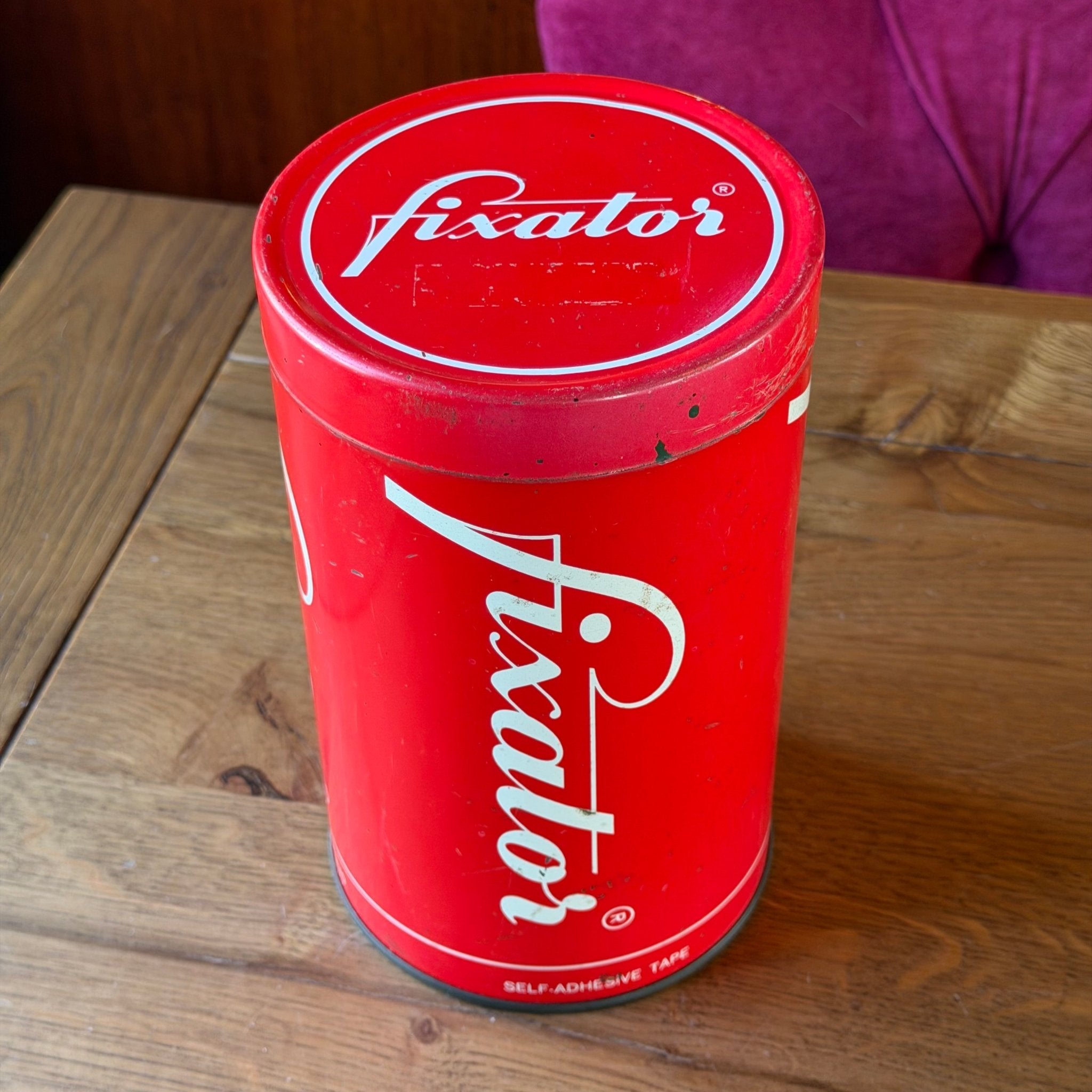 Vintage Fixator reclameblik – self - adhesive tape opslagblik