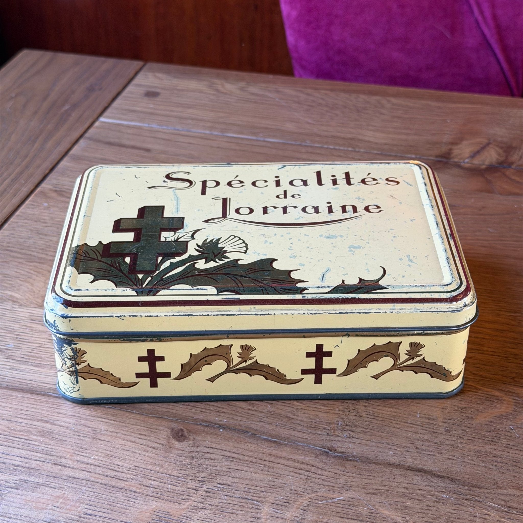 Vintage Frans koekblik – Spécialités de Lorraine – lithografisch biscuitblik