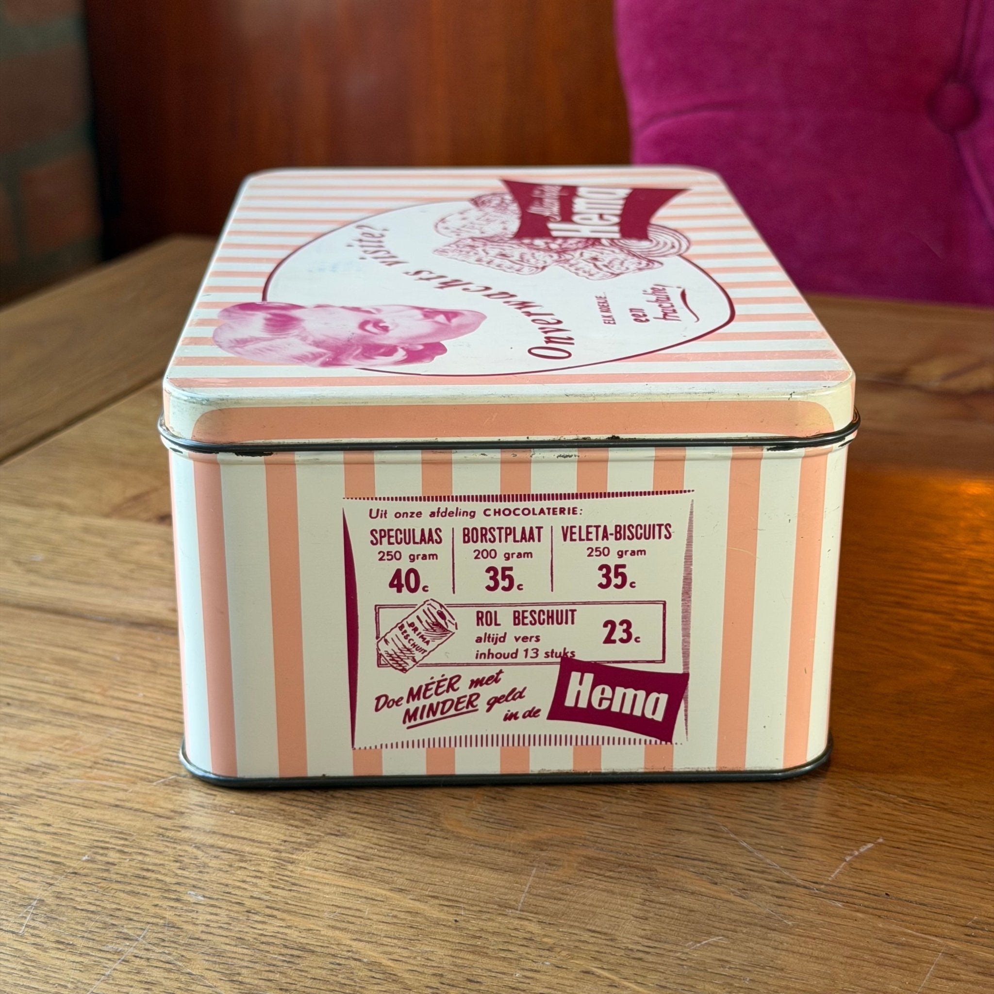 Vintage HEMA koekblik – “Onverwachts visite?” reclameblik
