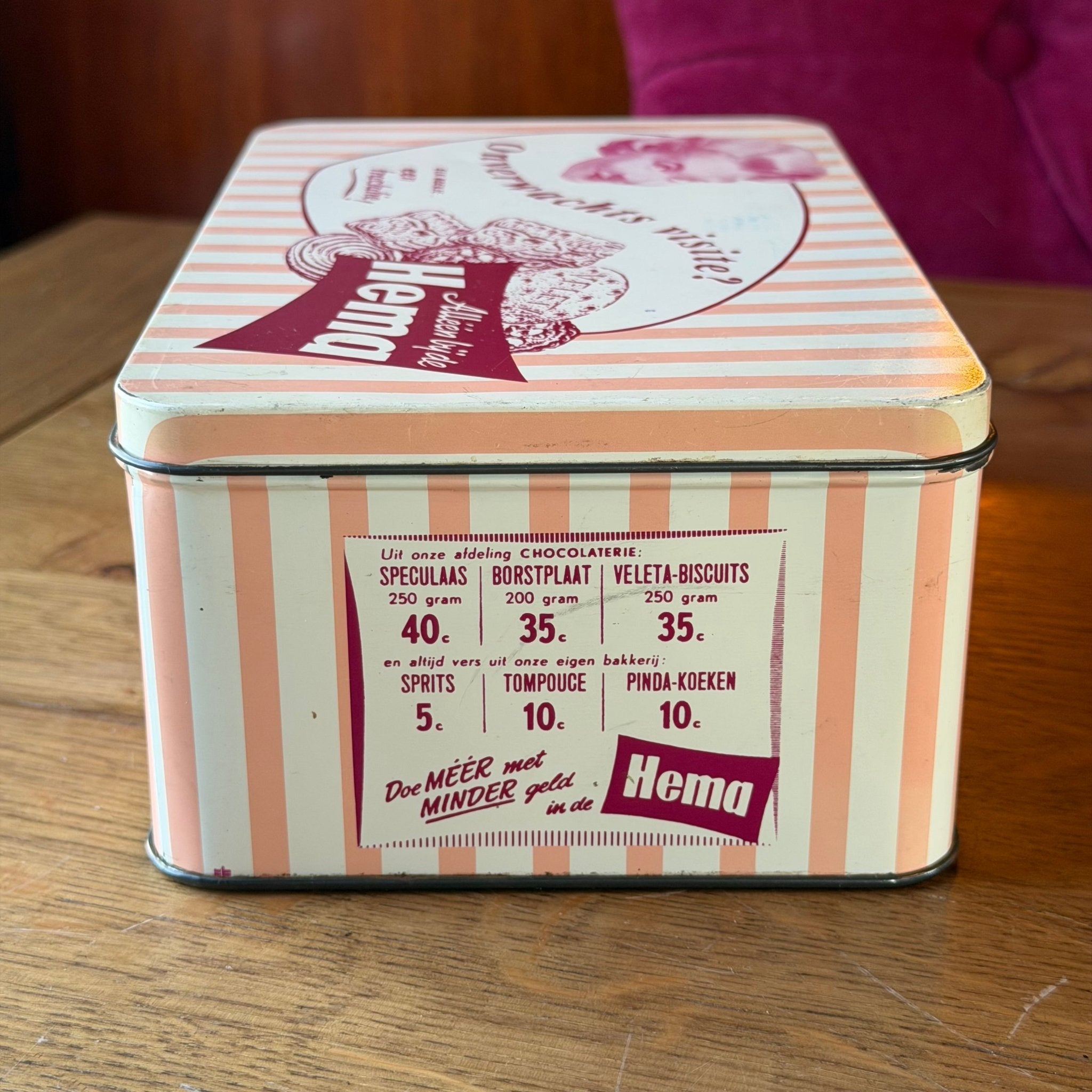 Vintage HEMA koekblik – “Onverwachts visite?” reclameblik