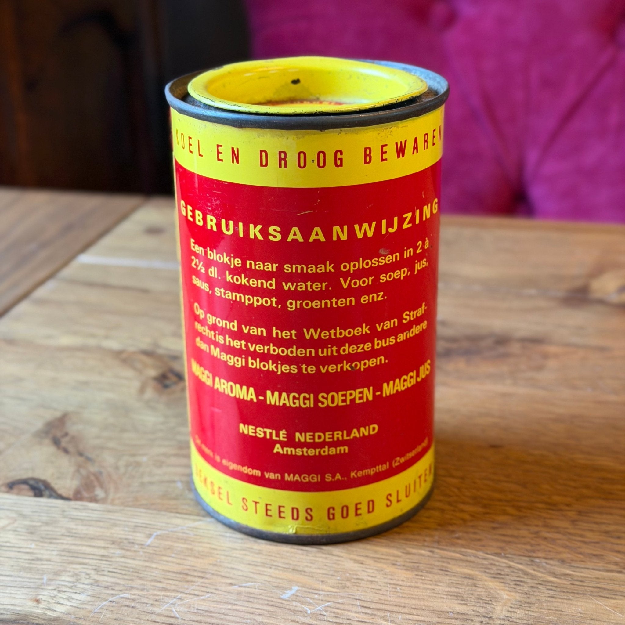 Vintage Maggi Blokjes blik – geel/rood kruidenblik – Nestlé Nederland - The Collectionist