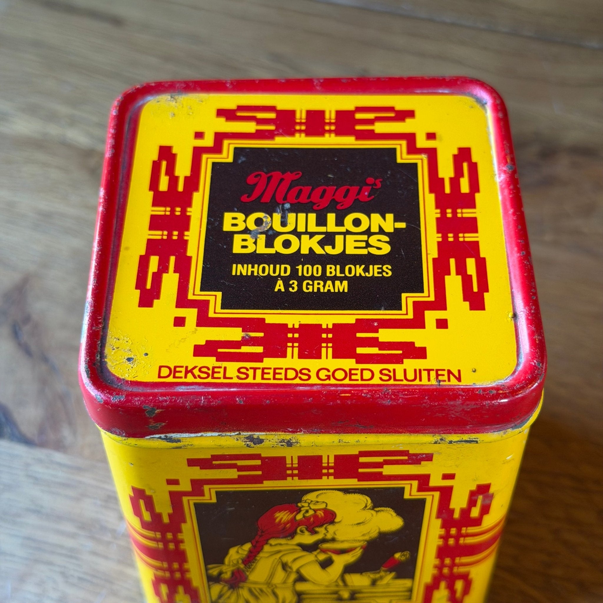 Vintage Maggi Bouillonblokjes Blik – Geel Rood Reclameblik – Jaren 60