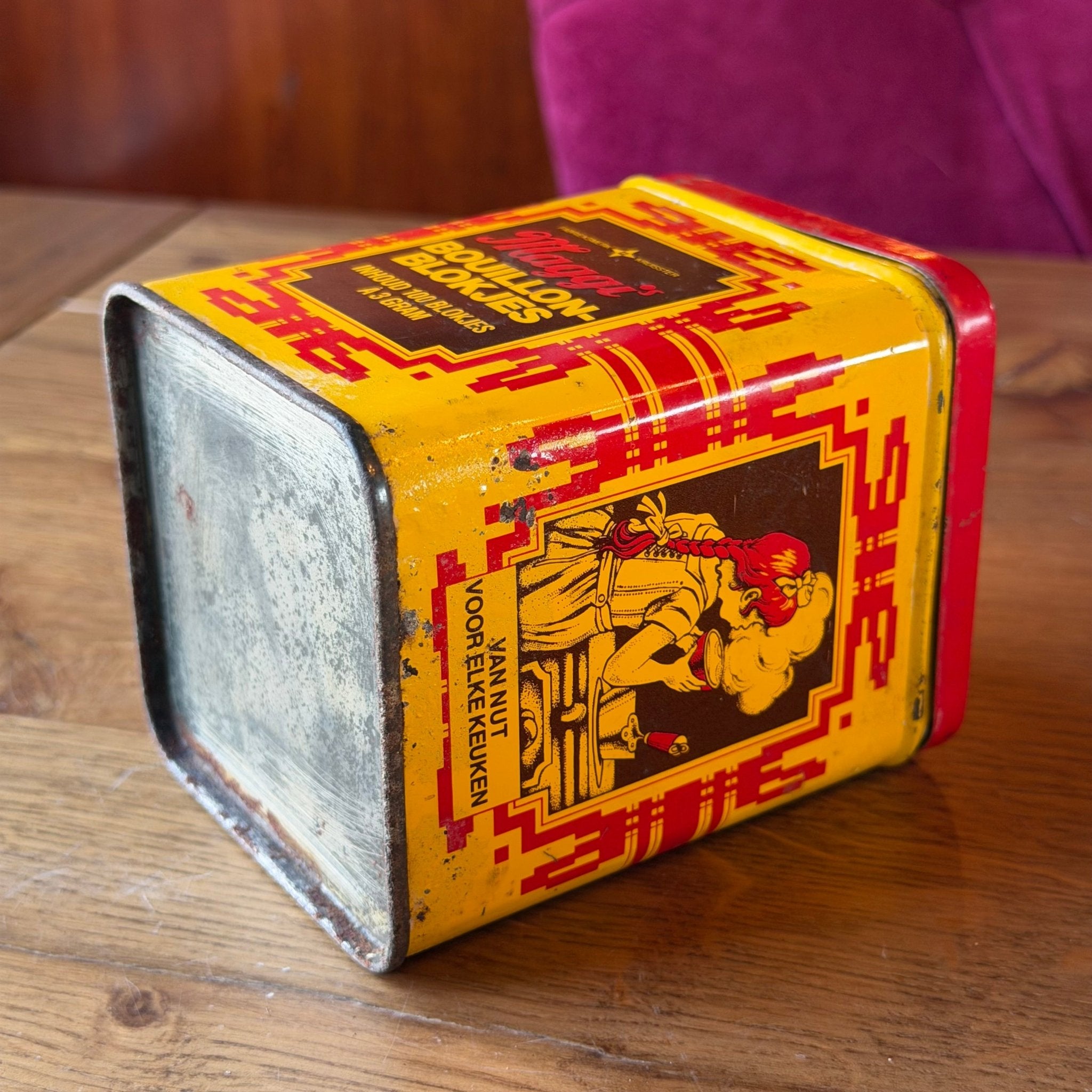 Vintage Maggi Bouillonblokjes Blik – Geel Rood Reclameblik – Jaren 60