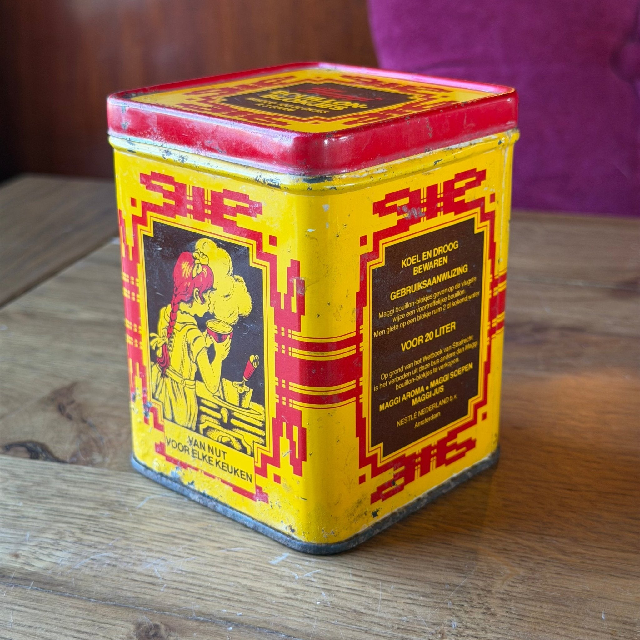 Vintage Maggi Bouillonblokjes Blik – Geel Rood Reclameblik – Jaren 60
