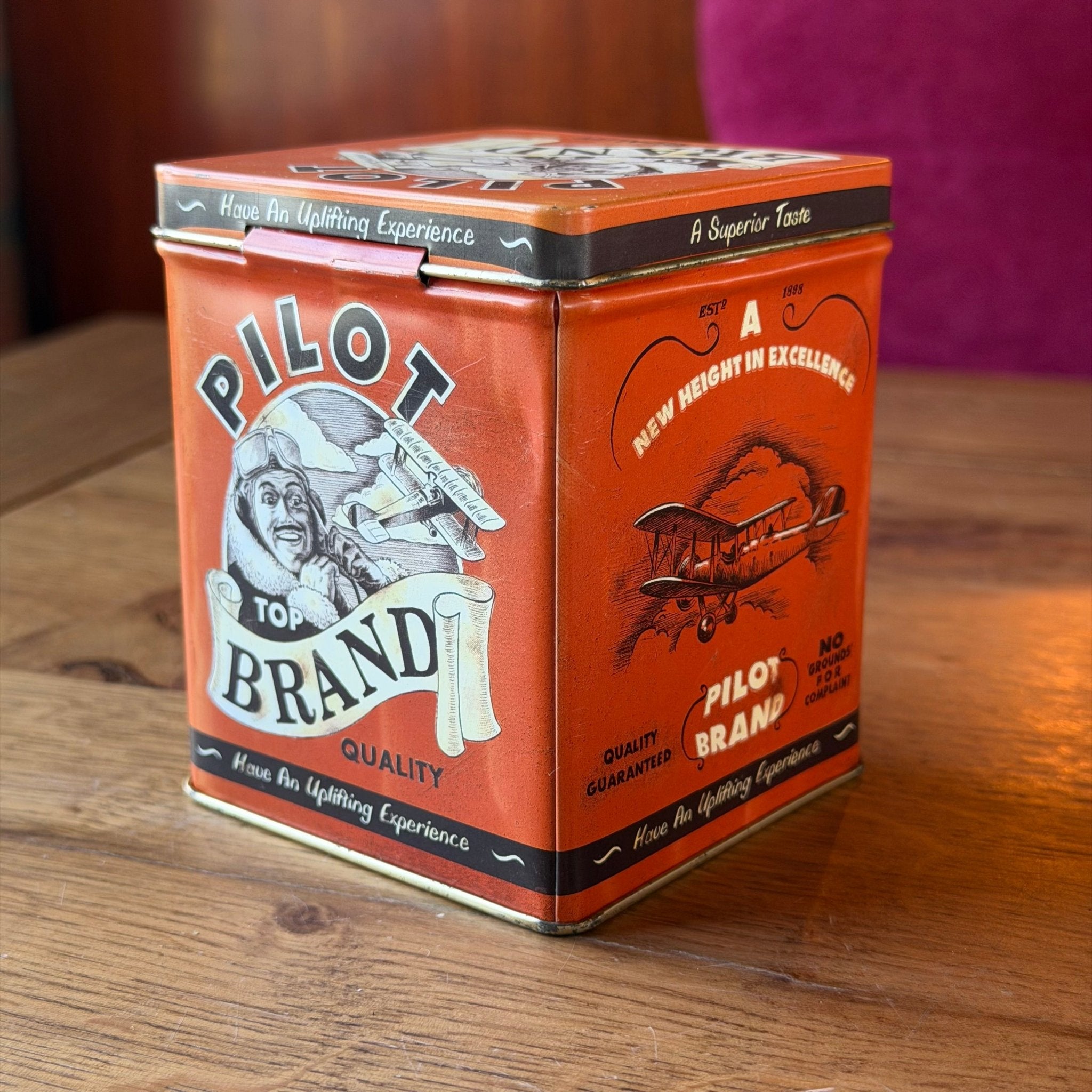 Vintage Pilot Brand Tea Tin – Engels Theeblik met Piloot – Made in England