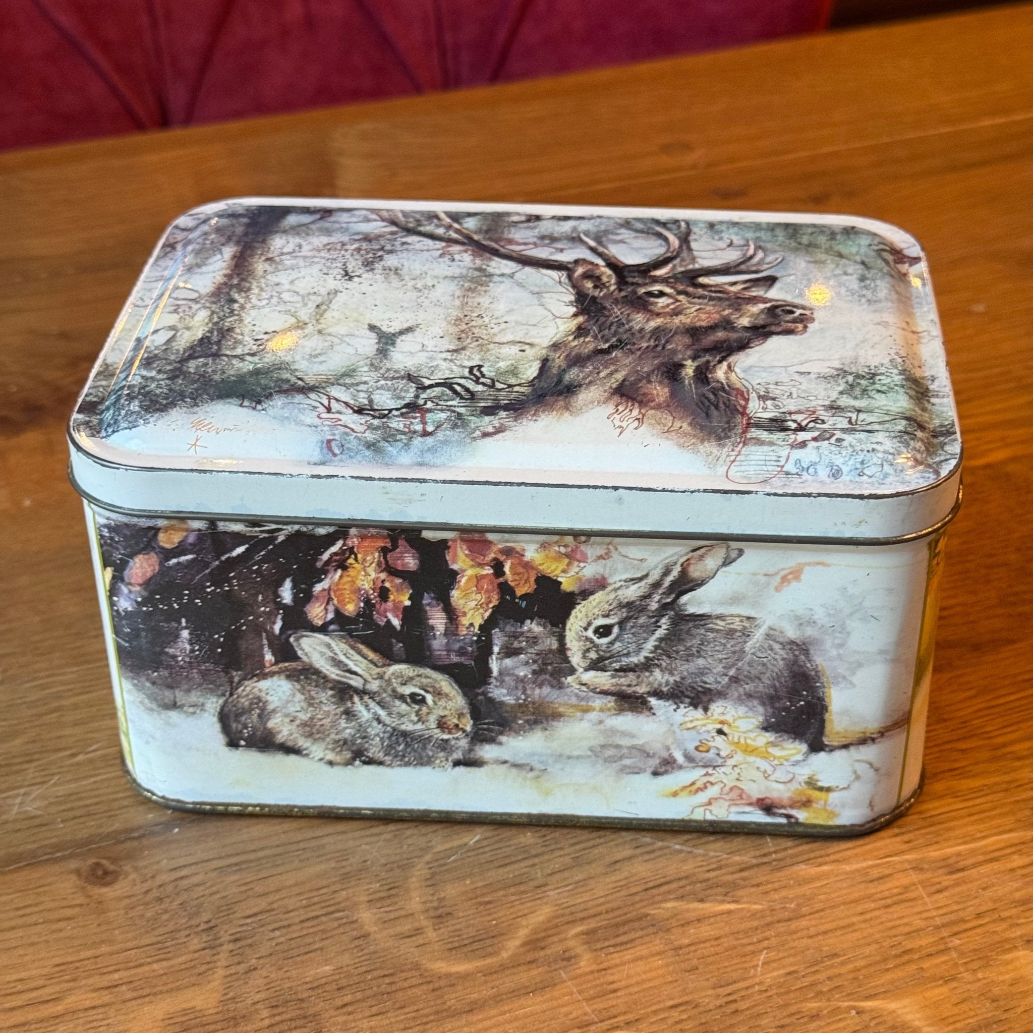 Vintage Royco blik met bosdieren – rechthoekige metalen bewaardoos - The Collectionist