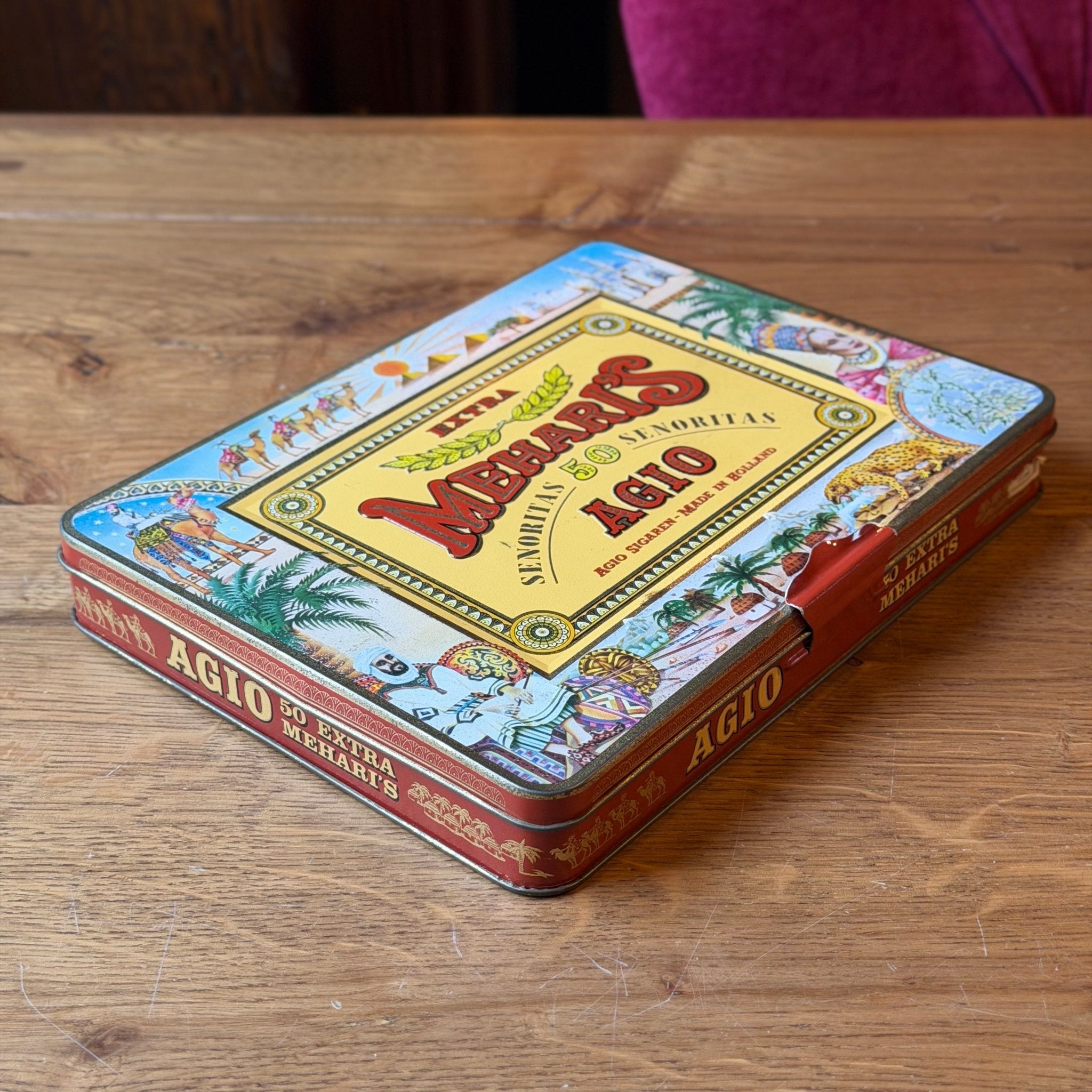 Vintage sigarenblik AGIO “Extra Mehari’s” – 50 Senoritas – lithografisch blik - The Collectionist