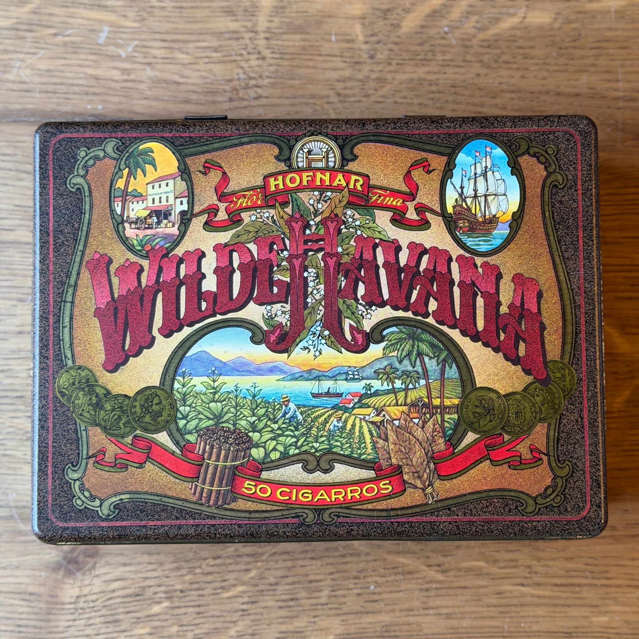 Vintage sigarenblik “Wilde Havana” – Hofnar – 50 Cigarros – lithografisch blik - The Collectionist