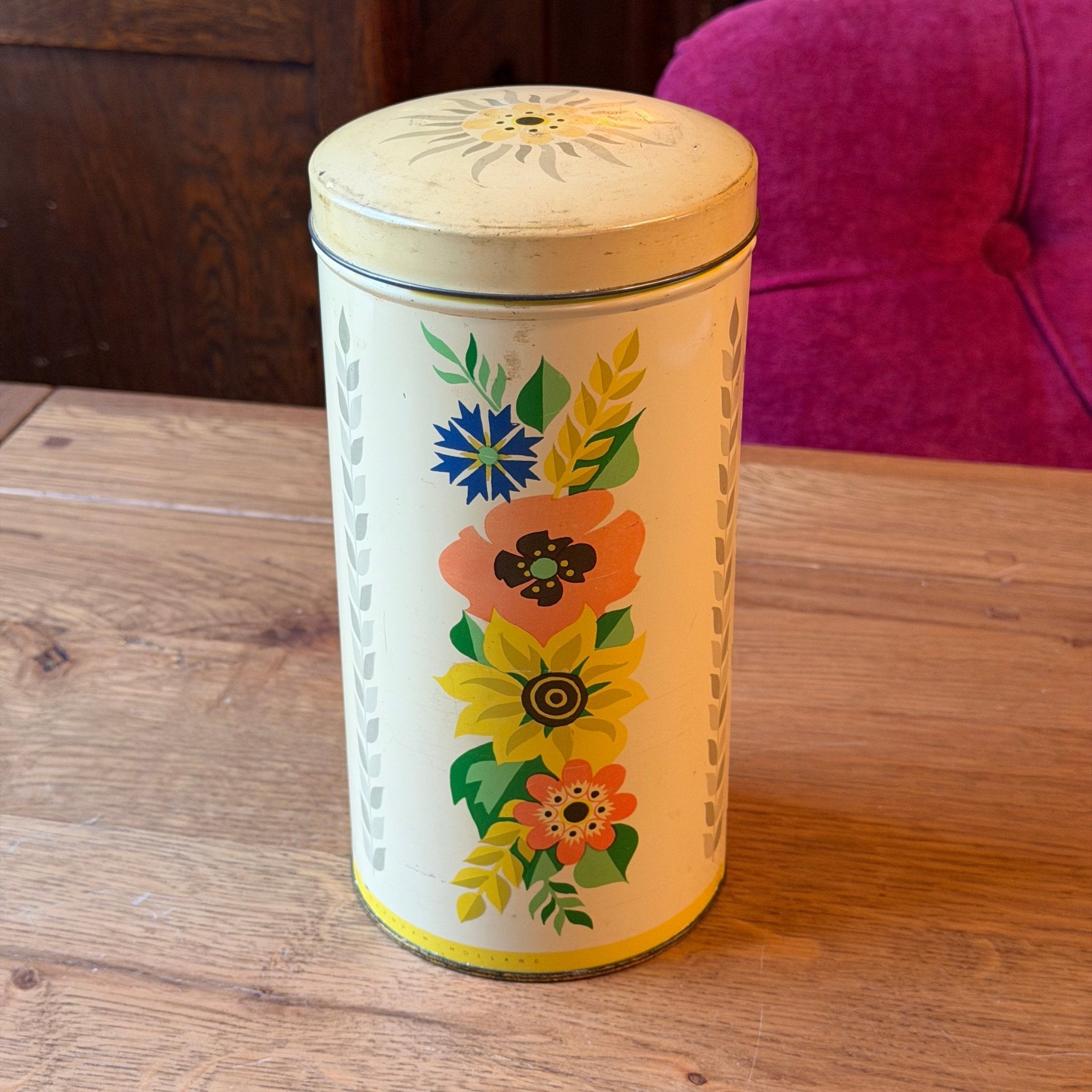 Vintage Verkade metalen voorraadblik – bloemenmotief – Zaandam – ca. jaren 60 - The Collectionist