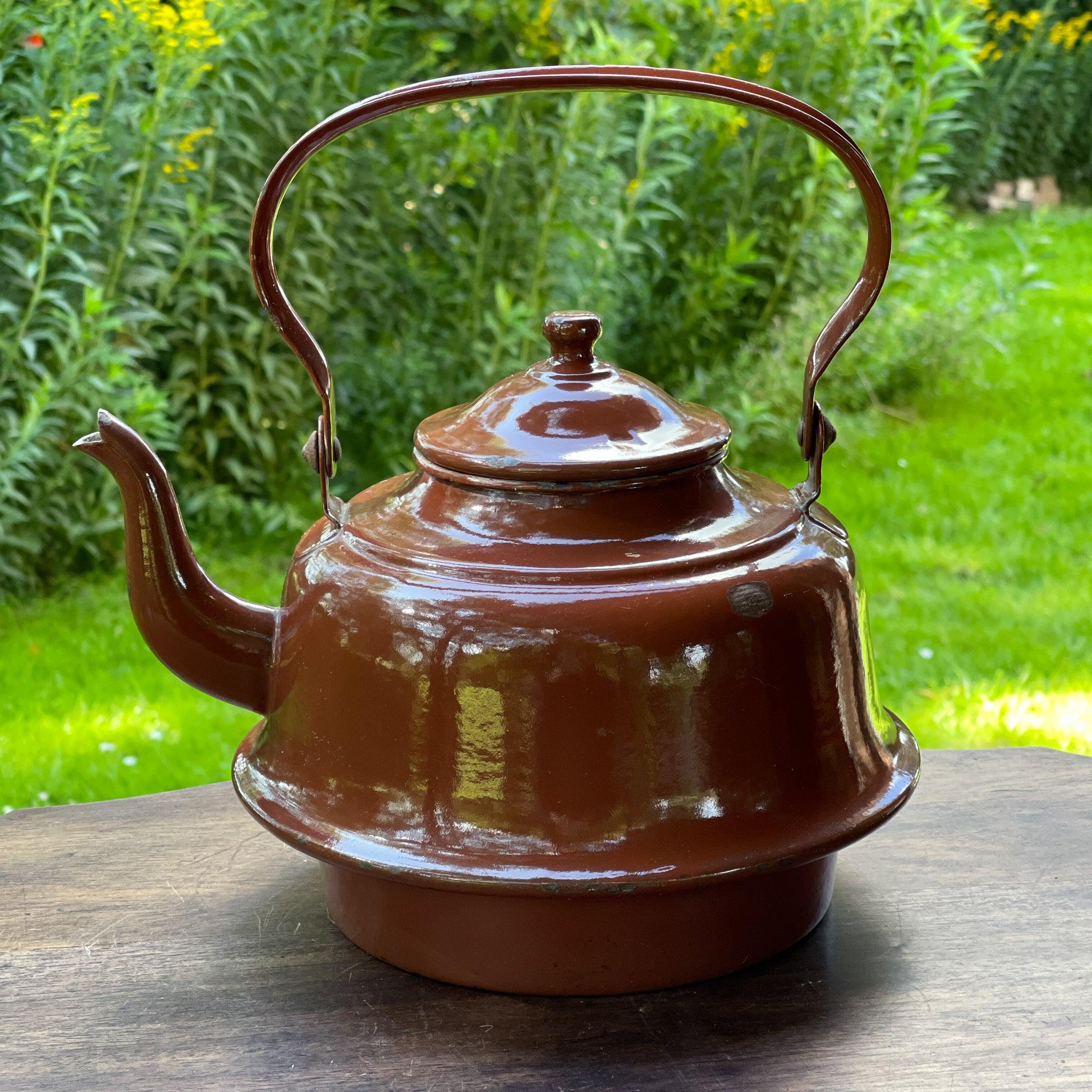 Bruine emaille theepot / koffiepot - The Collectionist