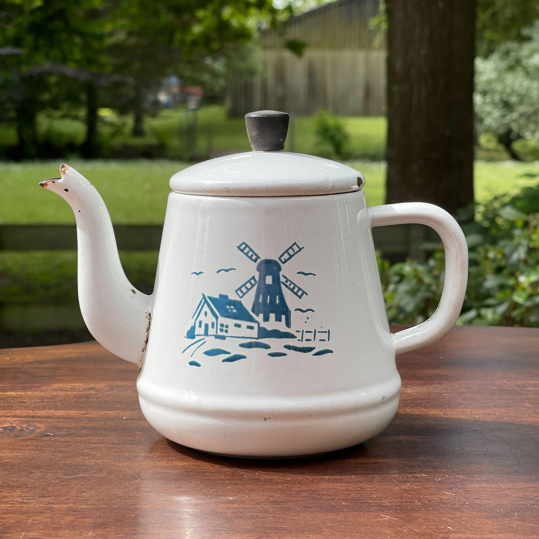 Emaille koffiepot / theepot met molen - The Collectionist