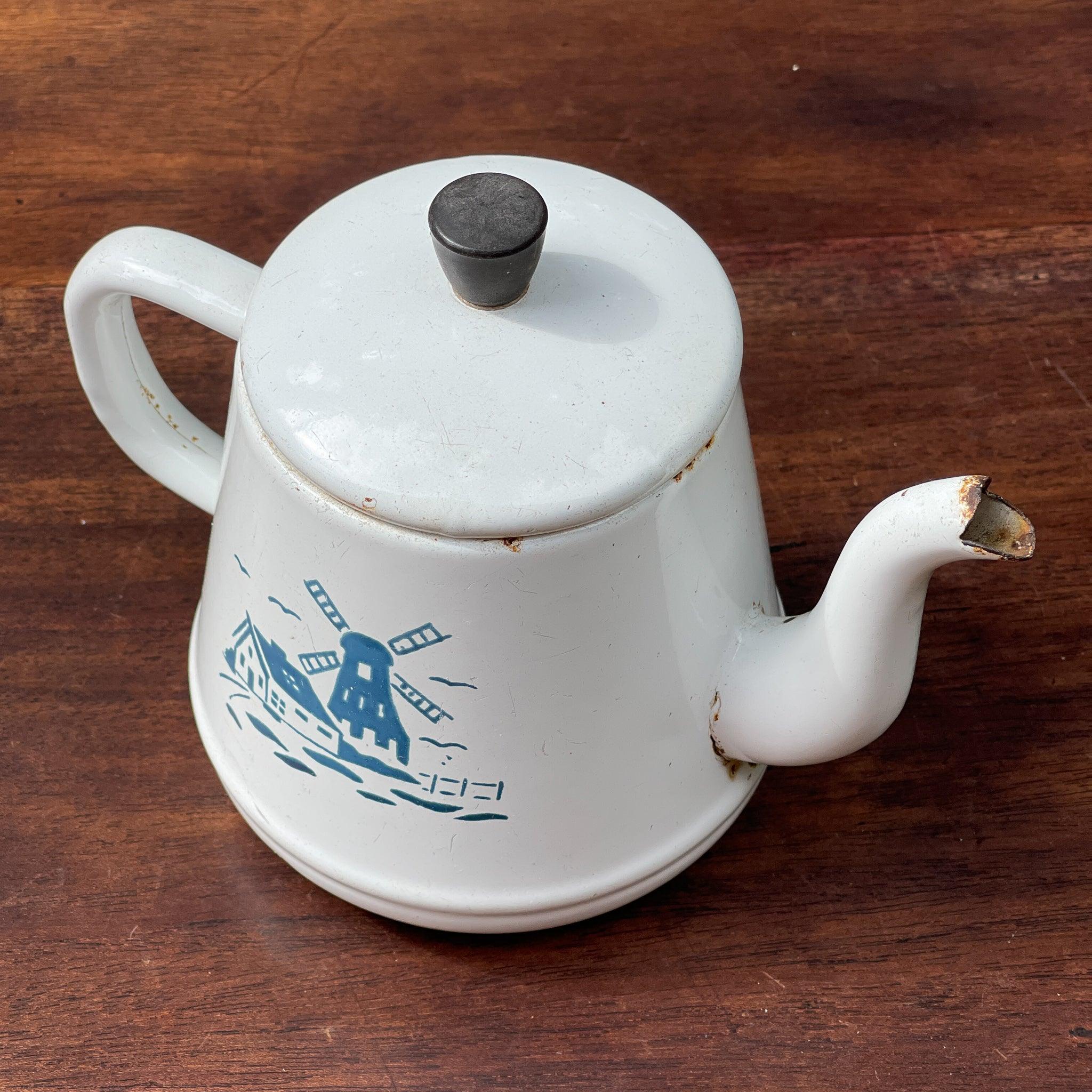 Emaille koffiepot / theepot met molen - The Collectionist