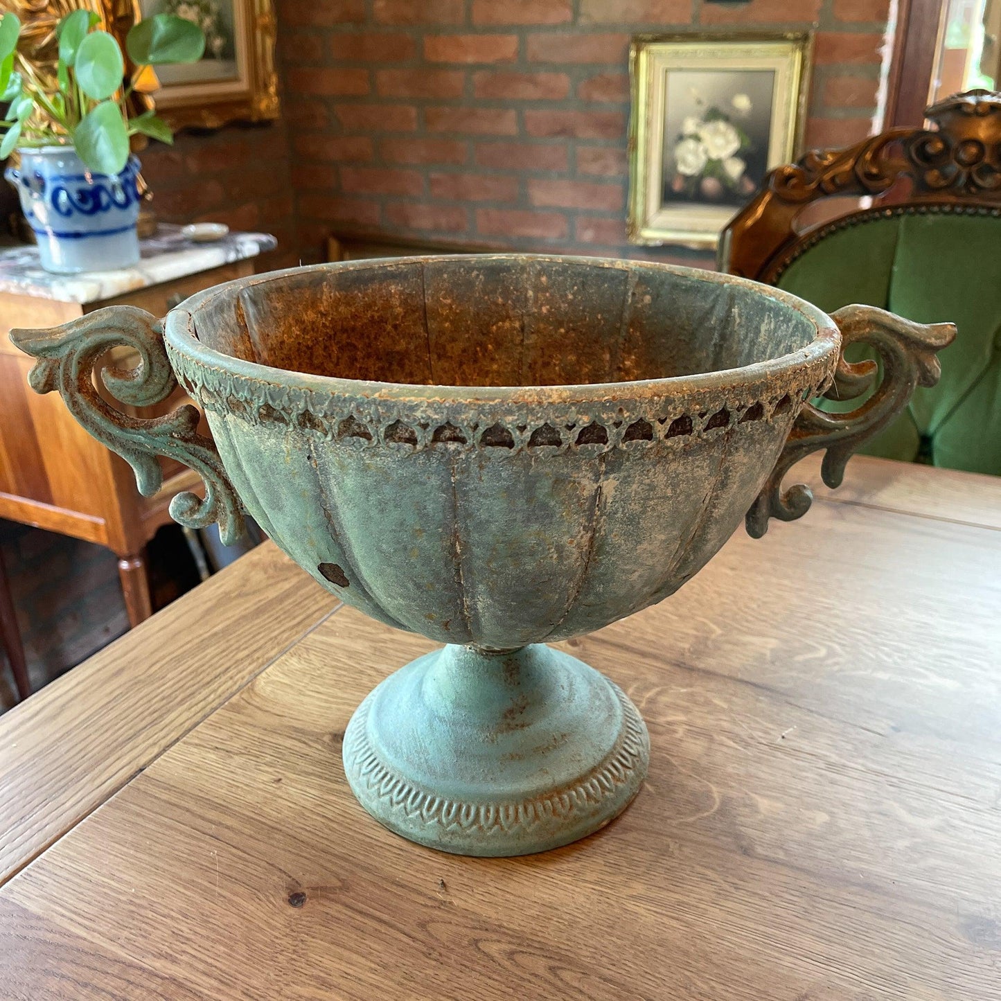 Franse metalen ovale bloempot met oren - Bamestra Curiosa