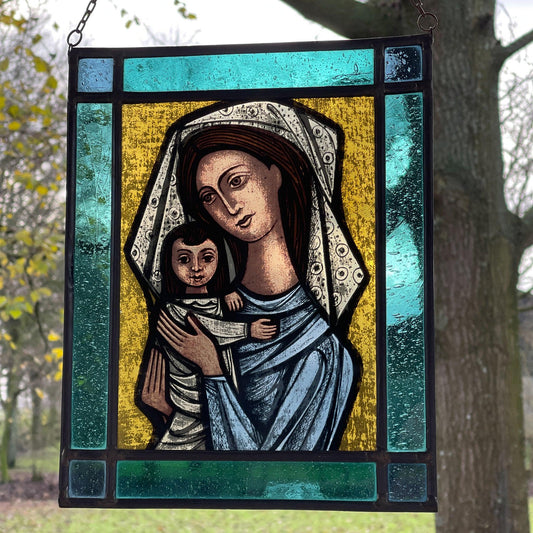 Glas in lood raamhanger Maria met Jezus - Bamestra Curiosa