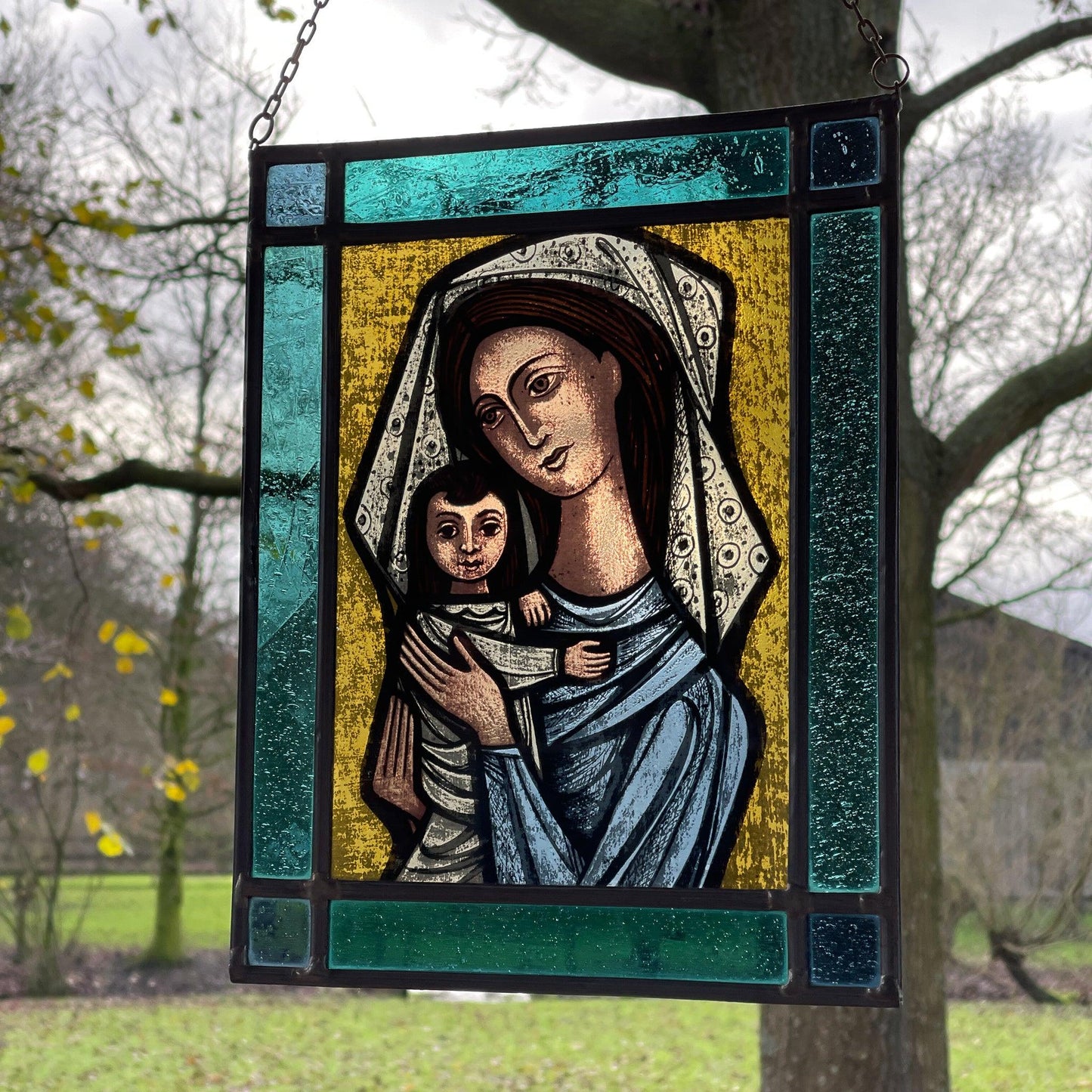 Glas in lood raamhanger Maria met Jezus - Bamestra Curiosa