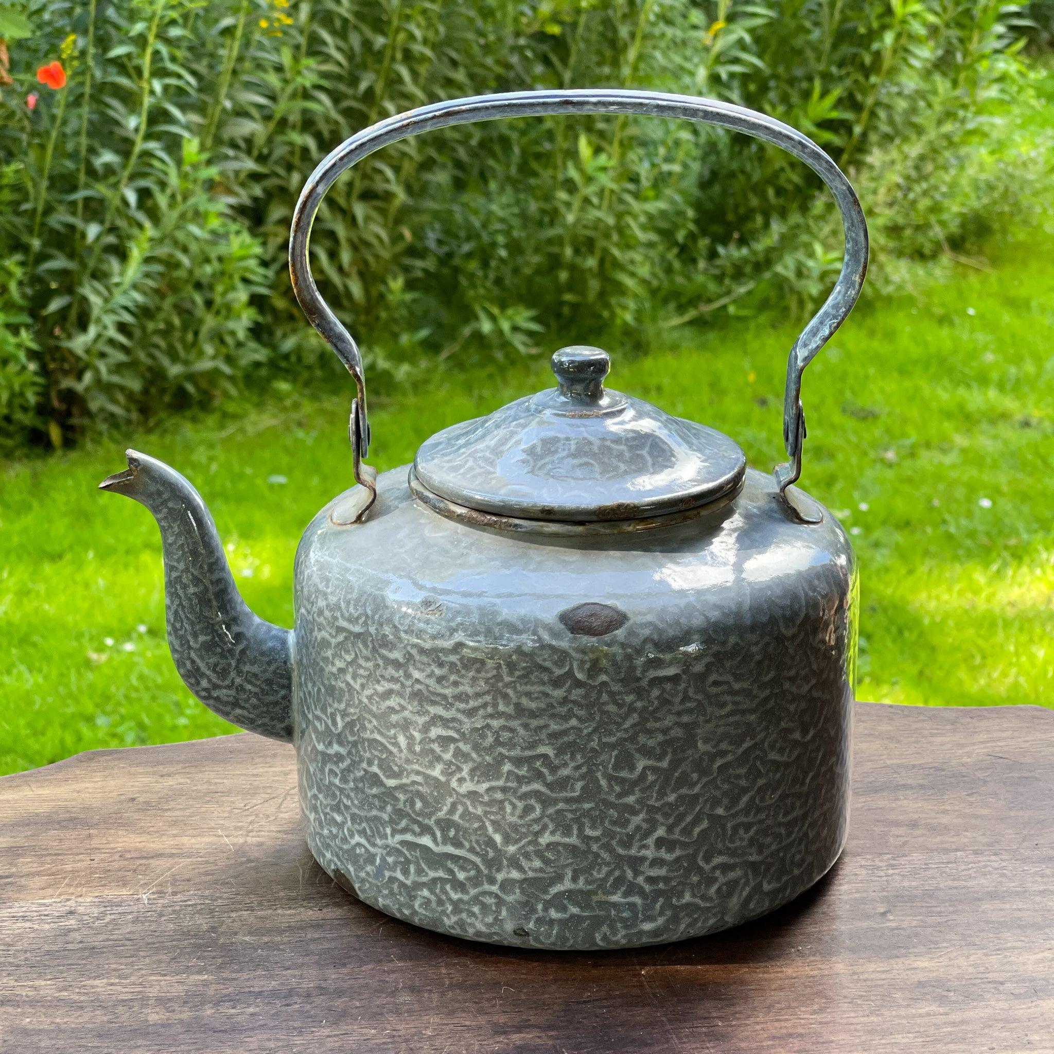 Grijze gewolkte emaille theepot / koffiepot - The Collectionist