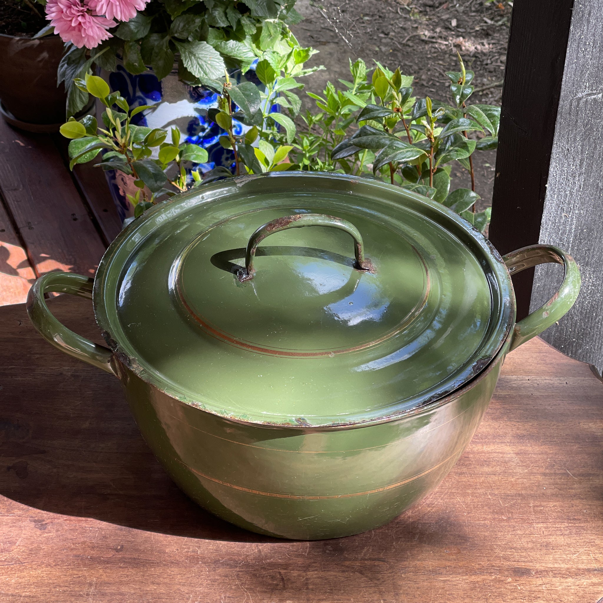 Grote Groene Emaille Pan Met Deksel - The Collectionist