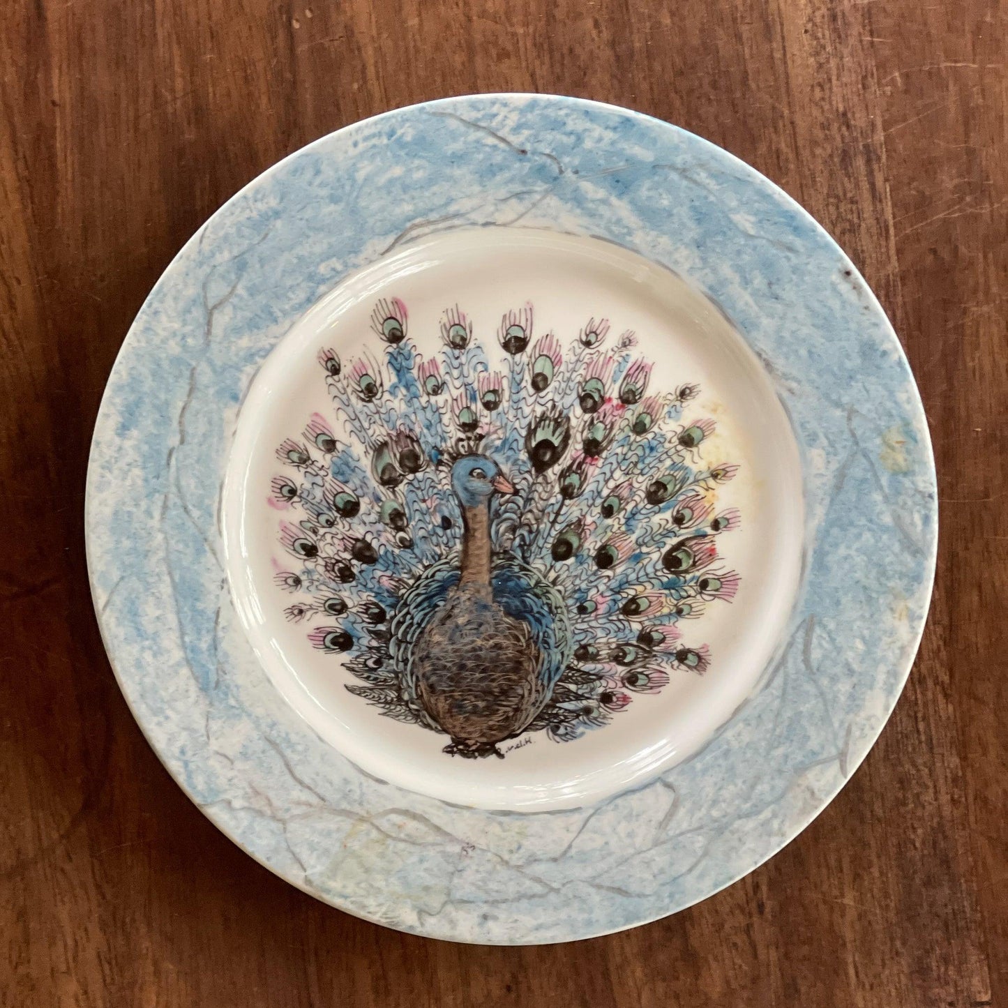 Handgeschilderd bord met een Pauw - Bamestra Curiosa