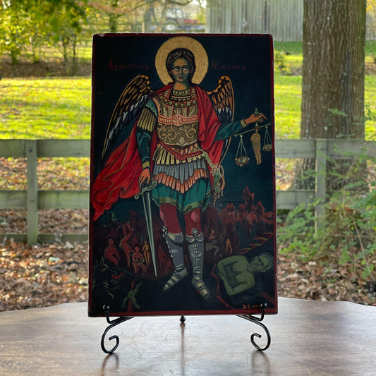 Handgeschilderd Icoon aartsengel Michaël - Bamestra Curiosa