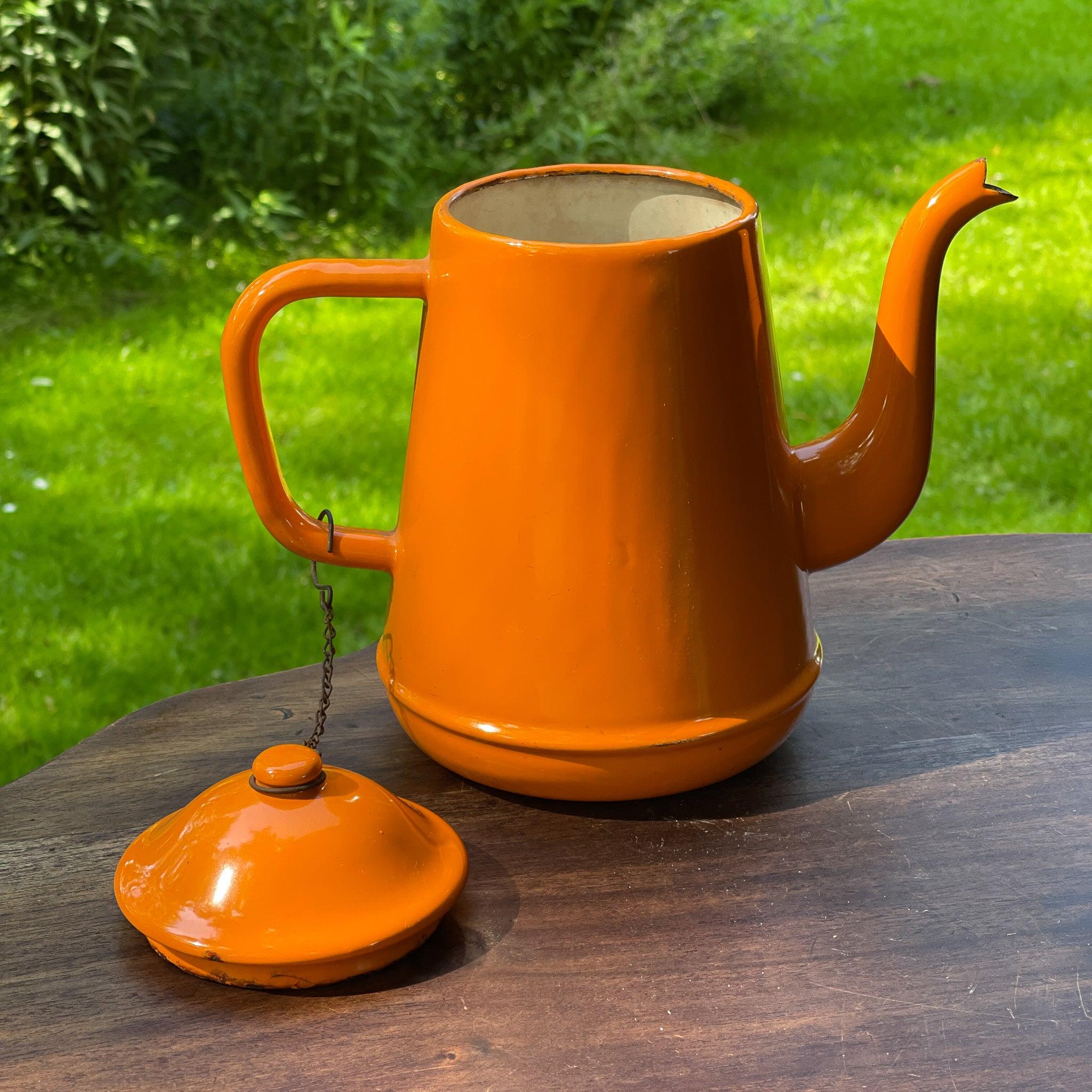 Oranje emaille theepot / koffiepot - The Collectionist