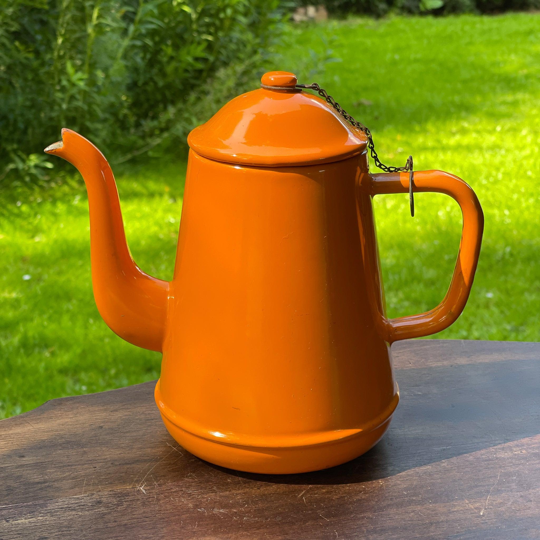 Oranje emaille theepot / koffiepot - The Collectionist