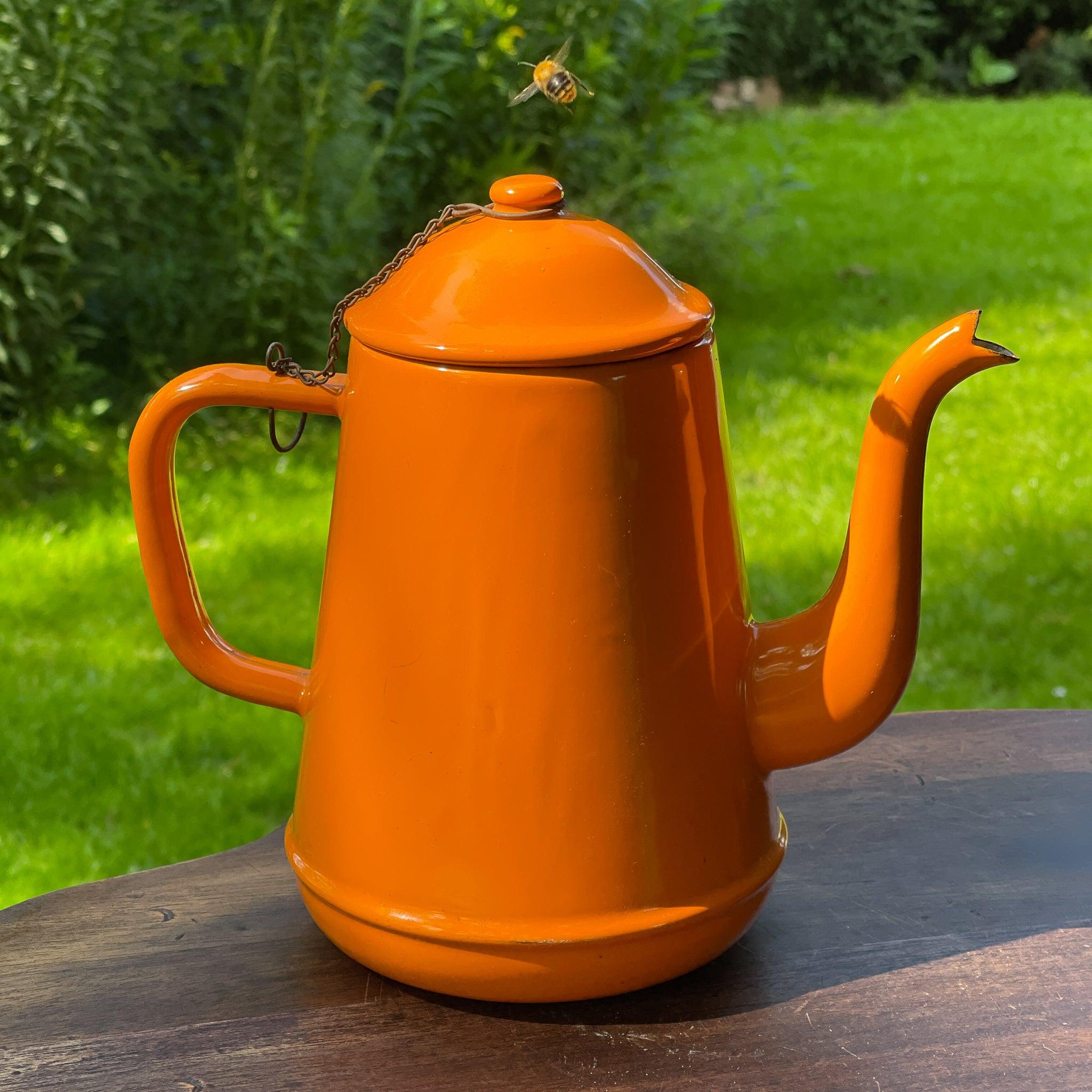 Oranje emaille theepot / koffiepot - The Collectionist